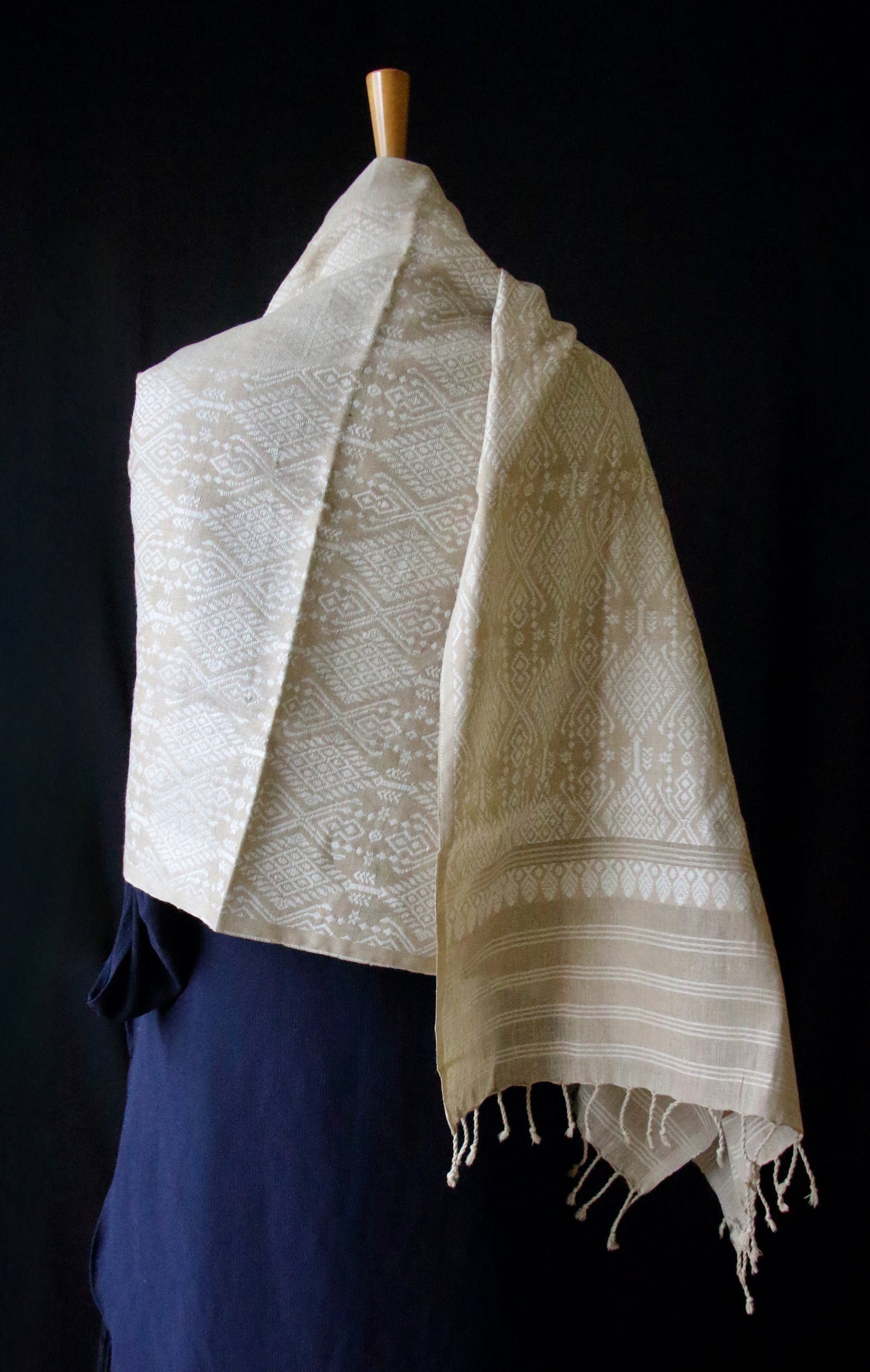 Eri Silk Handwoven Scarf / Small Size Shawl  with all over motifs from Assam