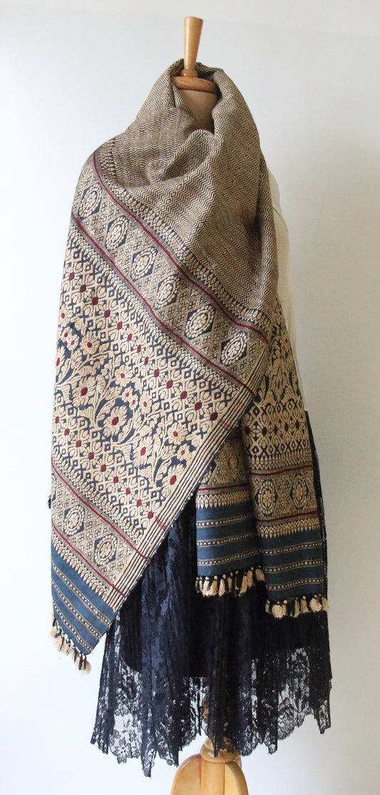 Deep Indigo Eri Silk Handwoven Small Size Shawl from Assam