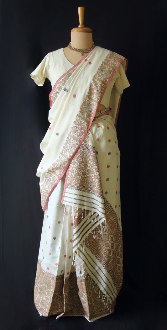 Natural Off White Colour Eri Silk Mekhela Chador Set