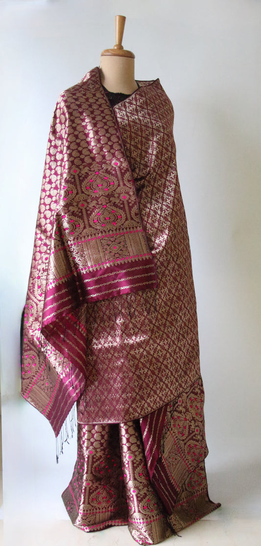 Bridal Traditional Handloom Mulberry Silk Mekhla Chador Set from Assam
