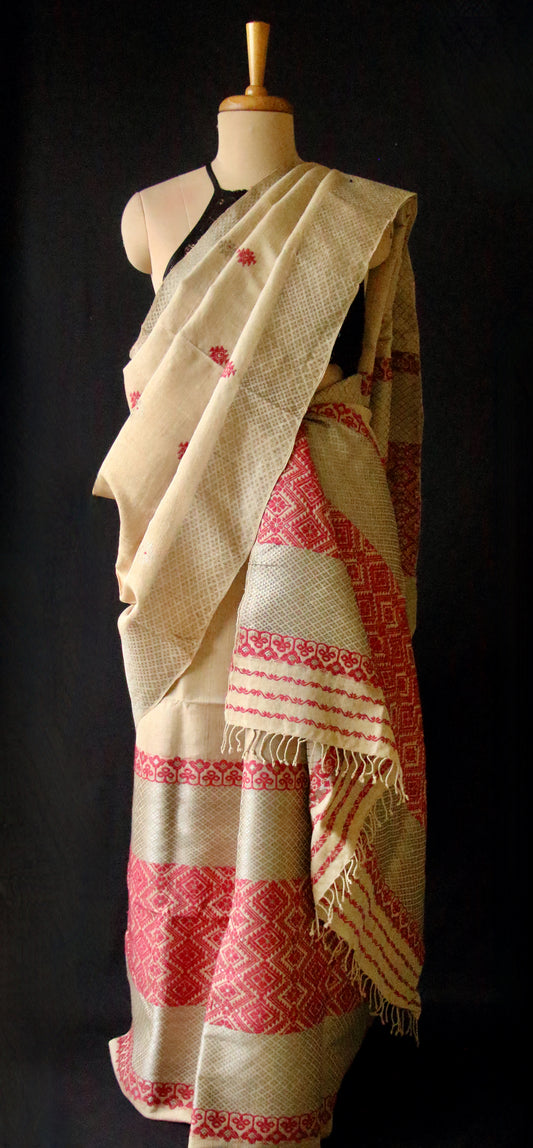 Natural Brown Eri Silk by Muga Silk  Traditional Mekhela Chador Set from Assam