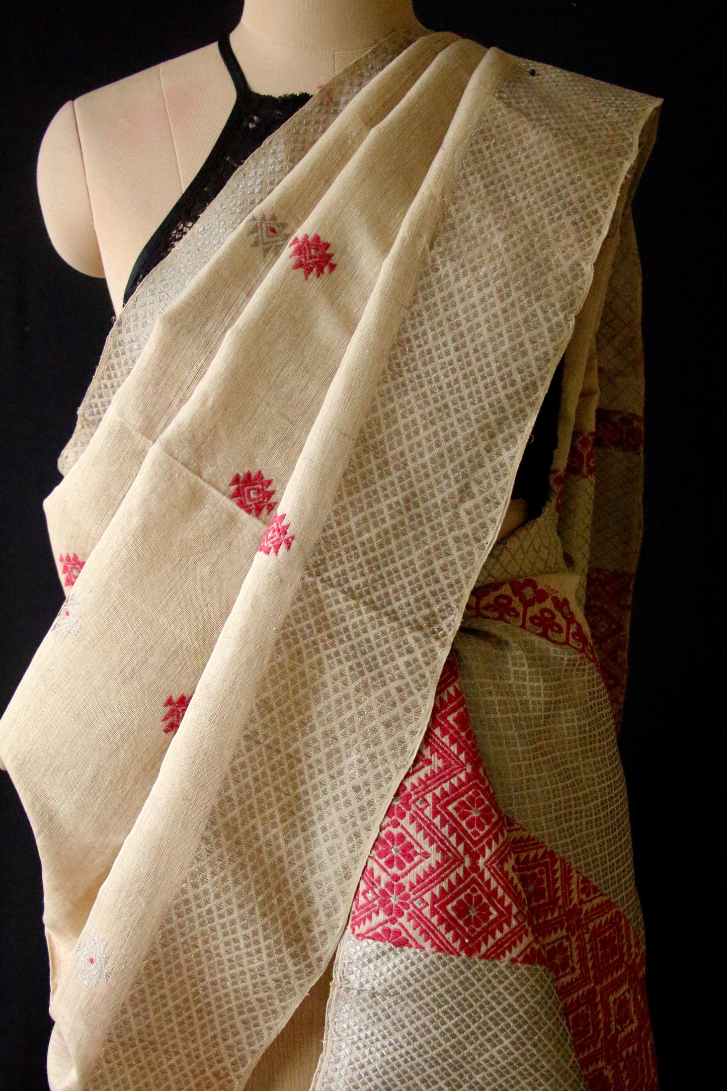 Natural Brown Eri Silk by Muga Silk  Traditional Mekhela Chador Set from Assam