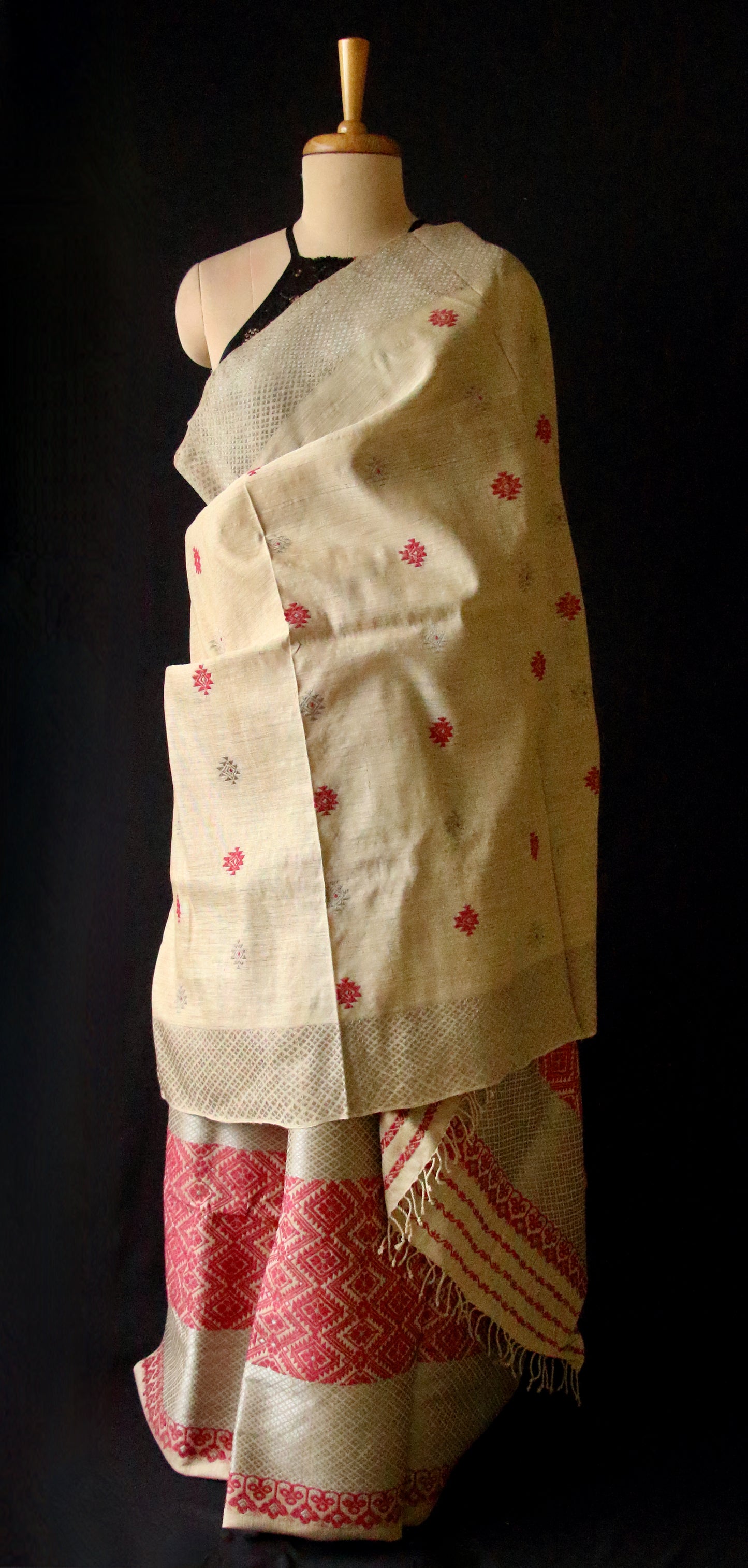Natural Brown Eri Silk by Muga Silk  Traditional Mekhela Chador Set from Assam
