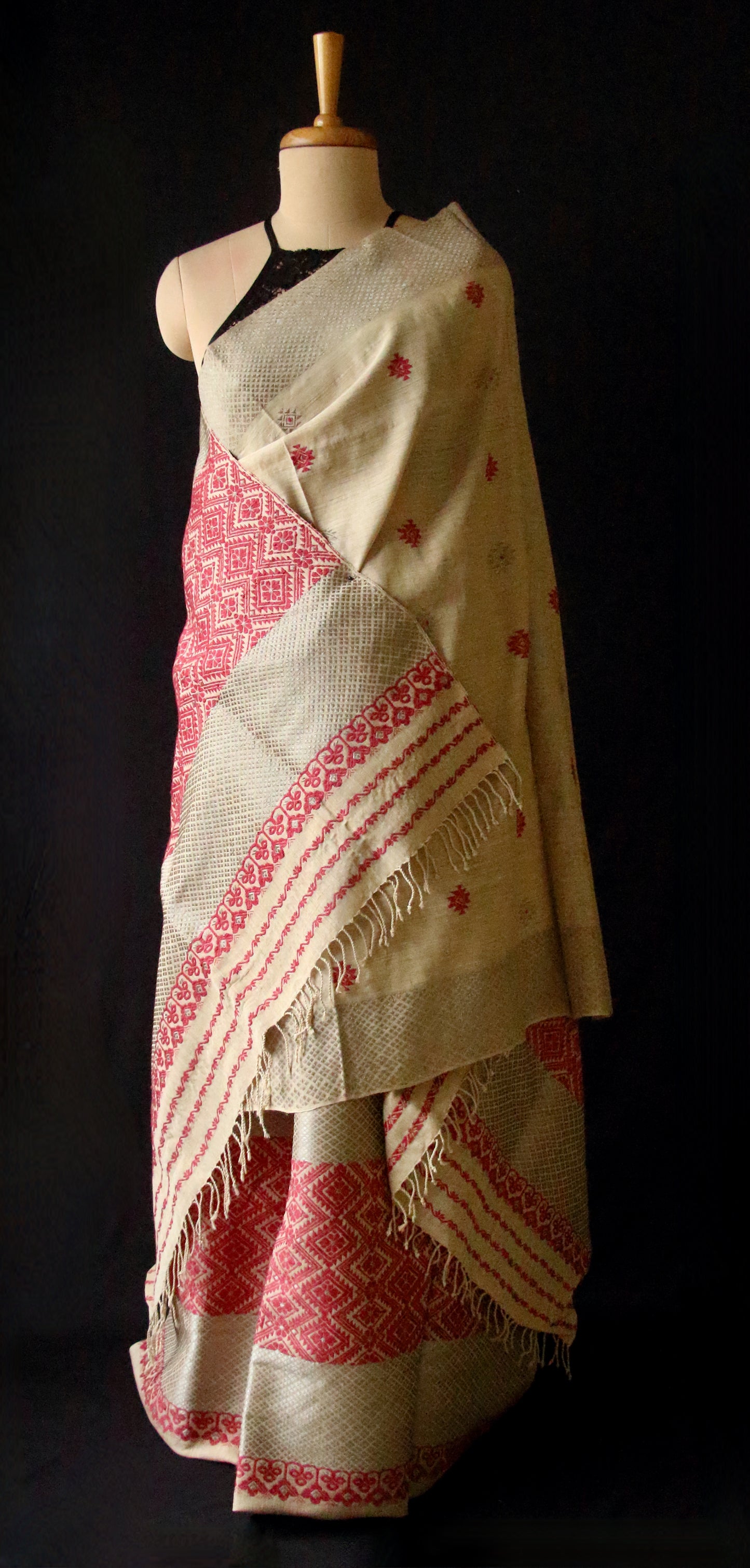 Natural Brown Eri Silk by Muga Silk  Traditional Mekhela Chador Set from Assam