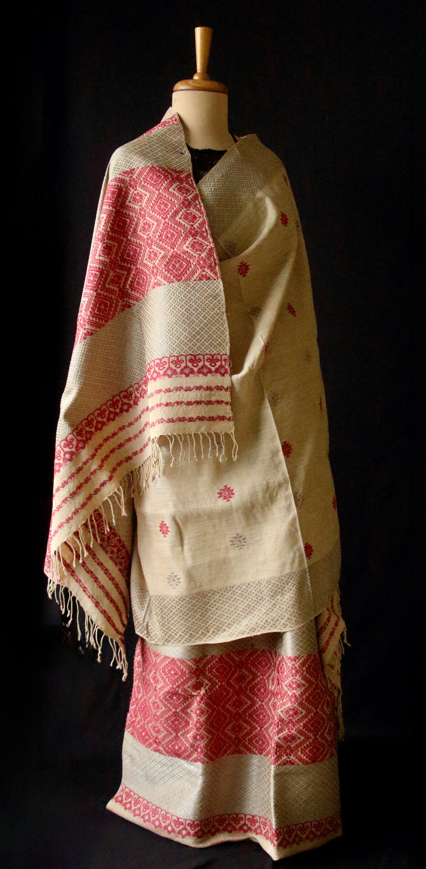 Natural Brown Eri Silk by Muga Silk  Traditional Mekhela Chador Set from Assam