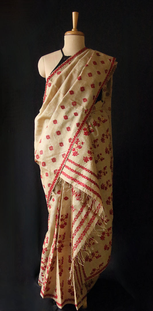 Handloom Muga Silk Mekhla Chador Set with floral motifs - Order Only