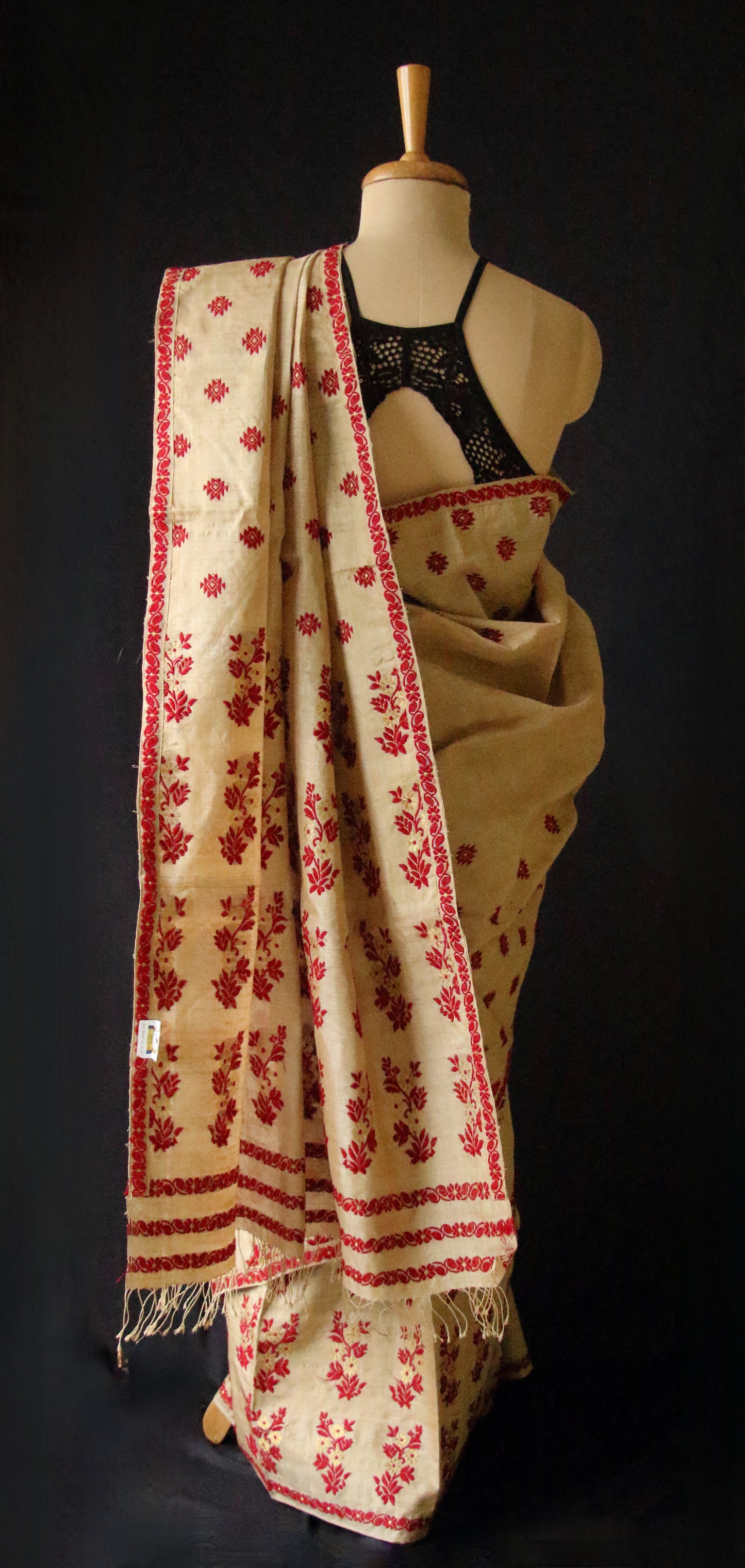 Handloom Muga Silk Mekhla Chador Set with floral motifs - Order Only