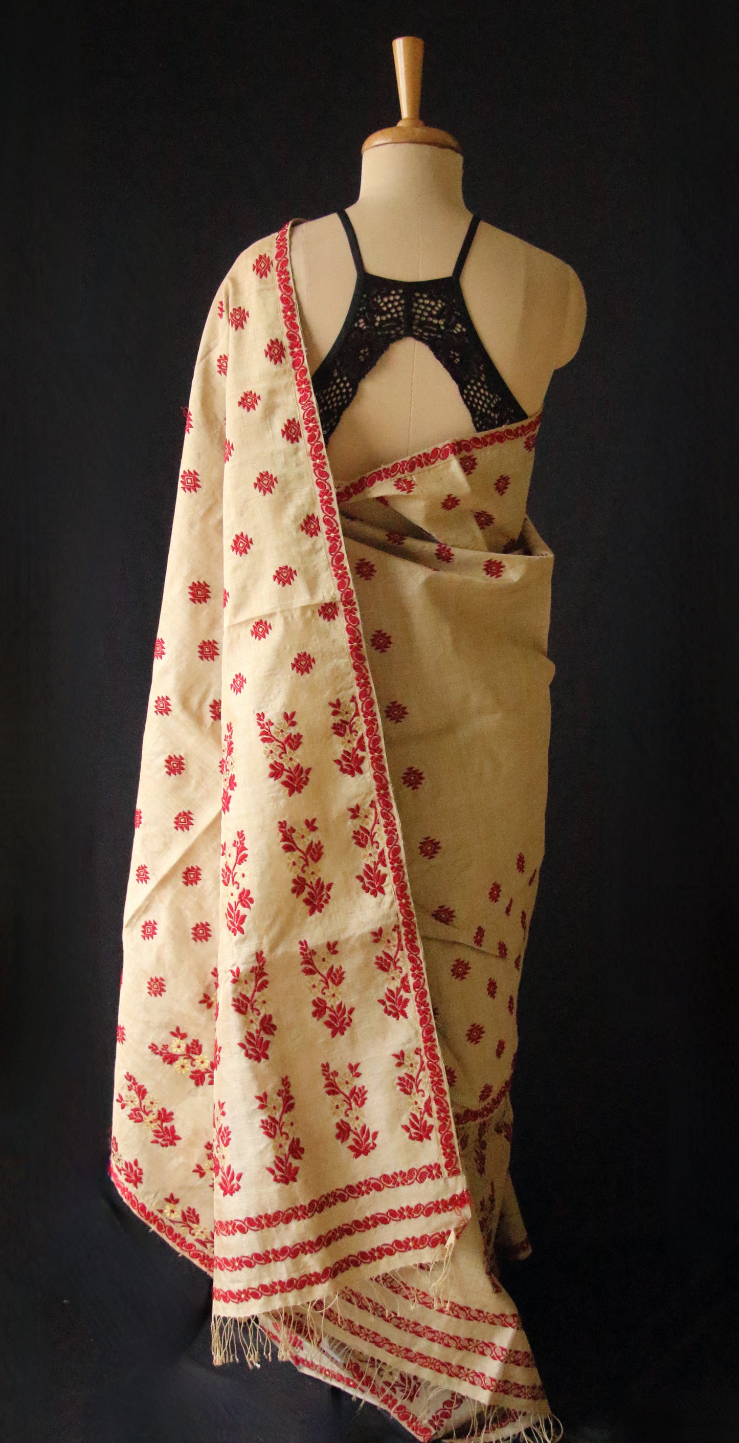 Handloom Muga Silk Mekhla Chador Set with floral motifs - Order Only