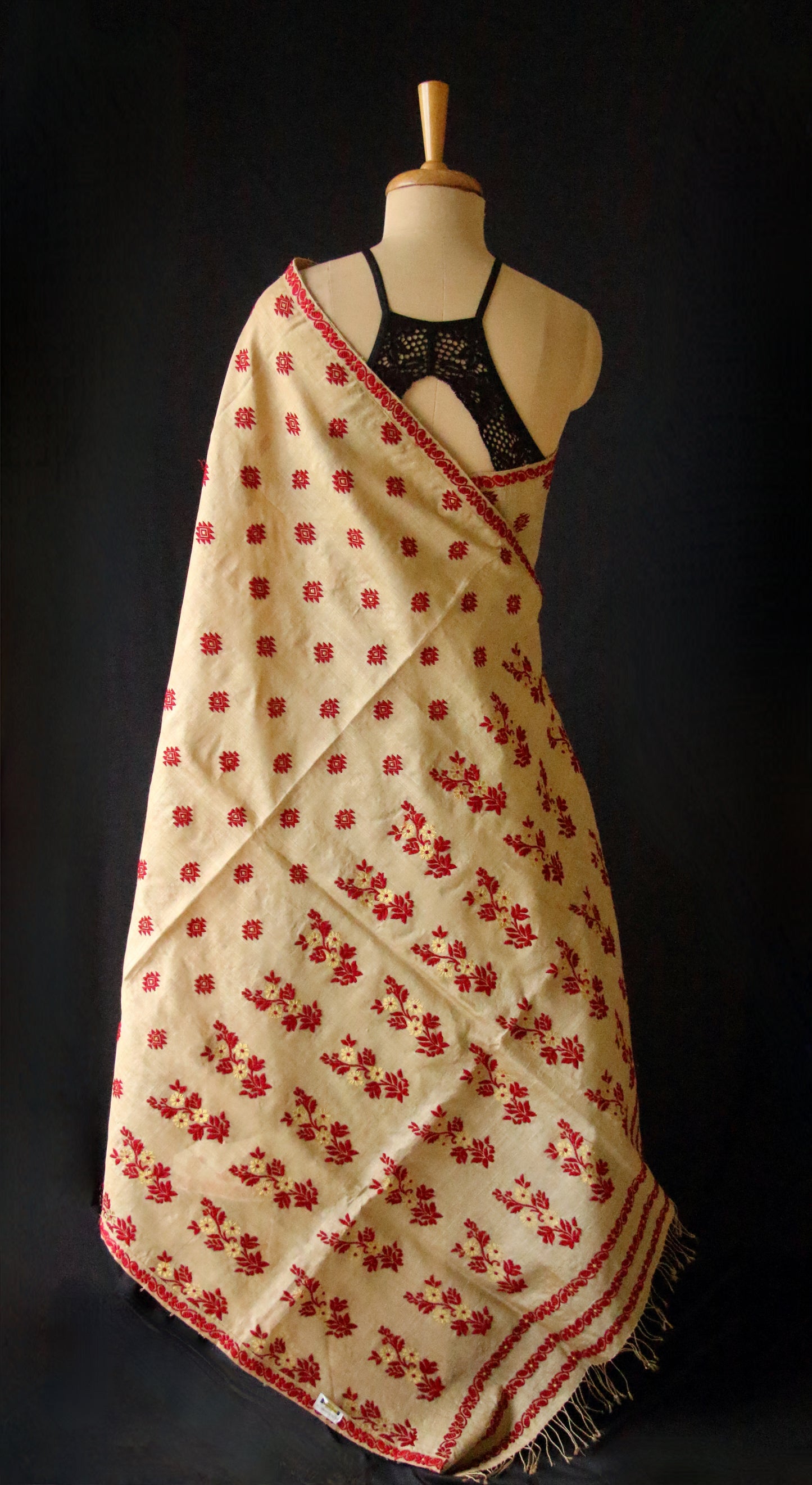 Handloom Muga Silk Mekhla Chador Set with floral motifs - Order Only