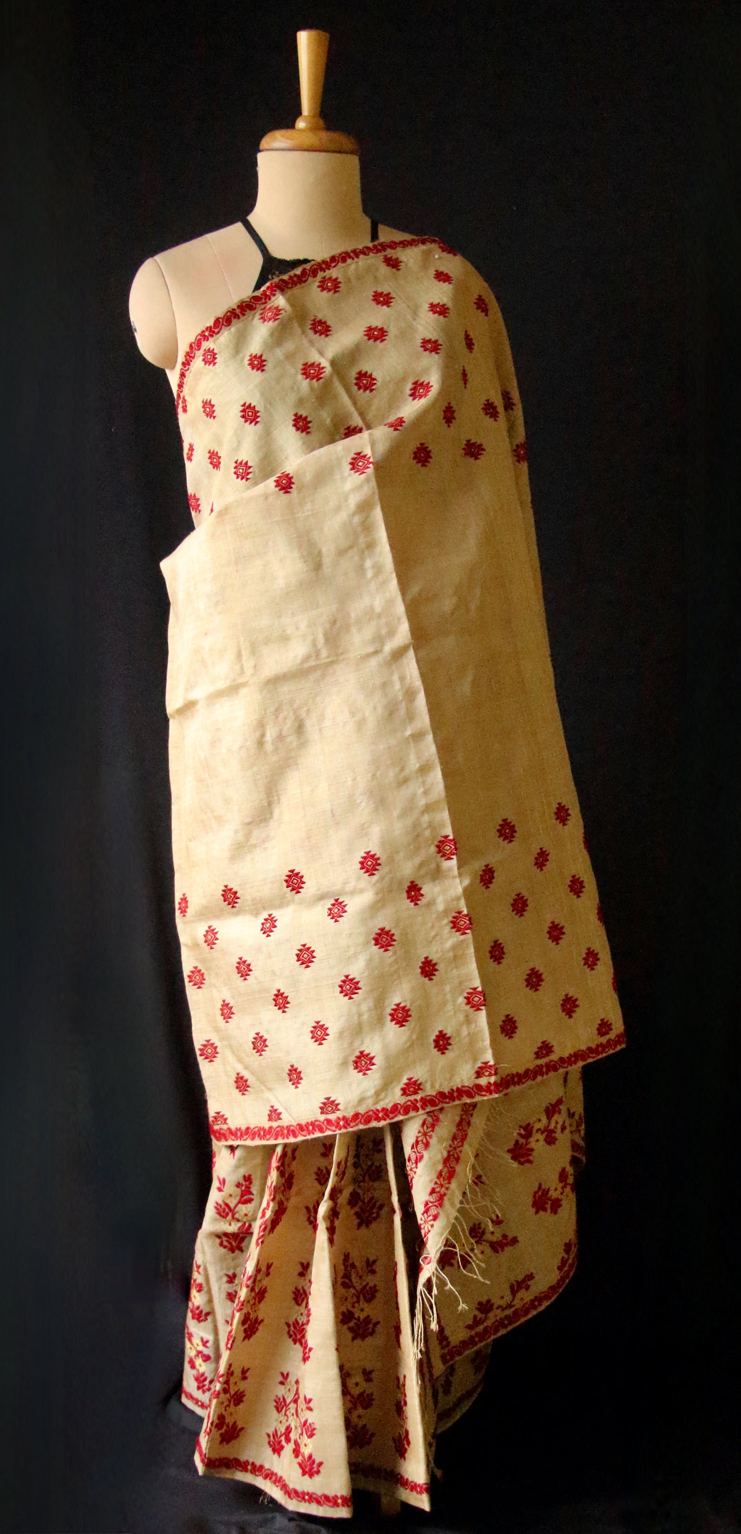 Handloom Muga Silk Mekhla Chador Set with floral motifs - Order Only