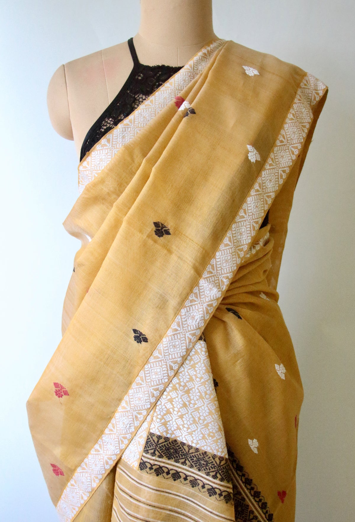 Natural Dyed  Soft Yellow Cotton Silk Handloom Mekhela Chador Set from Assam