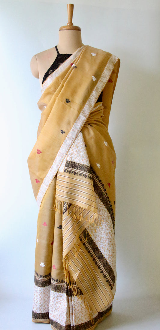 Natural Dyed  Soft Yellow Cotton Silk Handloom Mekhela Chador Set from Assam