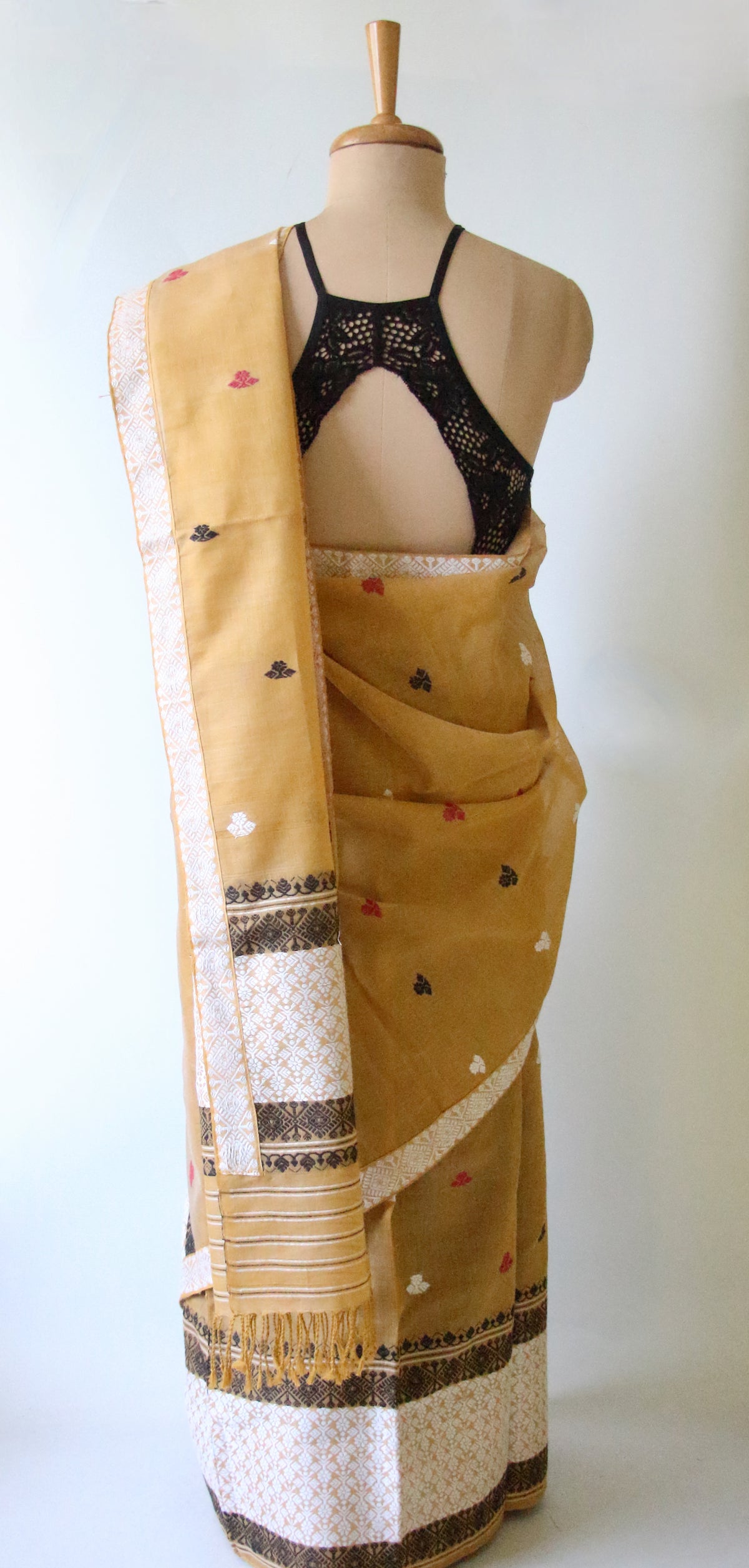 Natural Dyed  Soft Yellow Cotton Silk Handloom Mekhela Chador Set from Assam