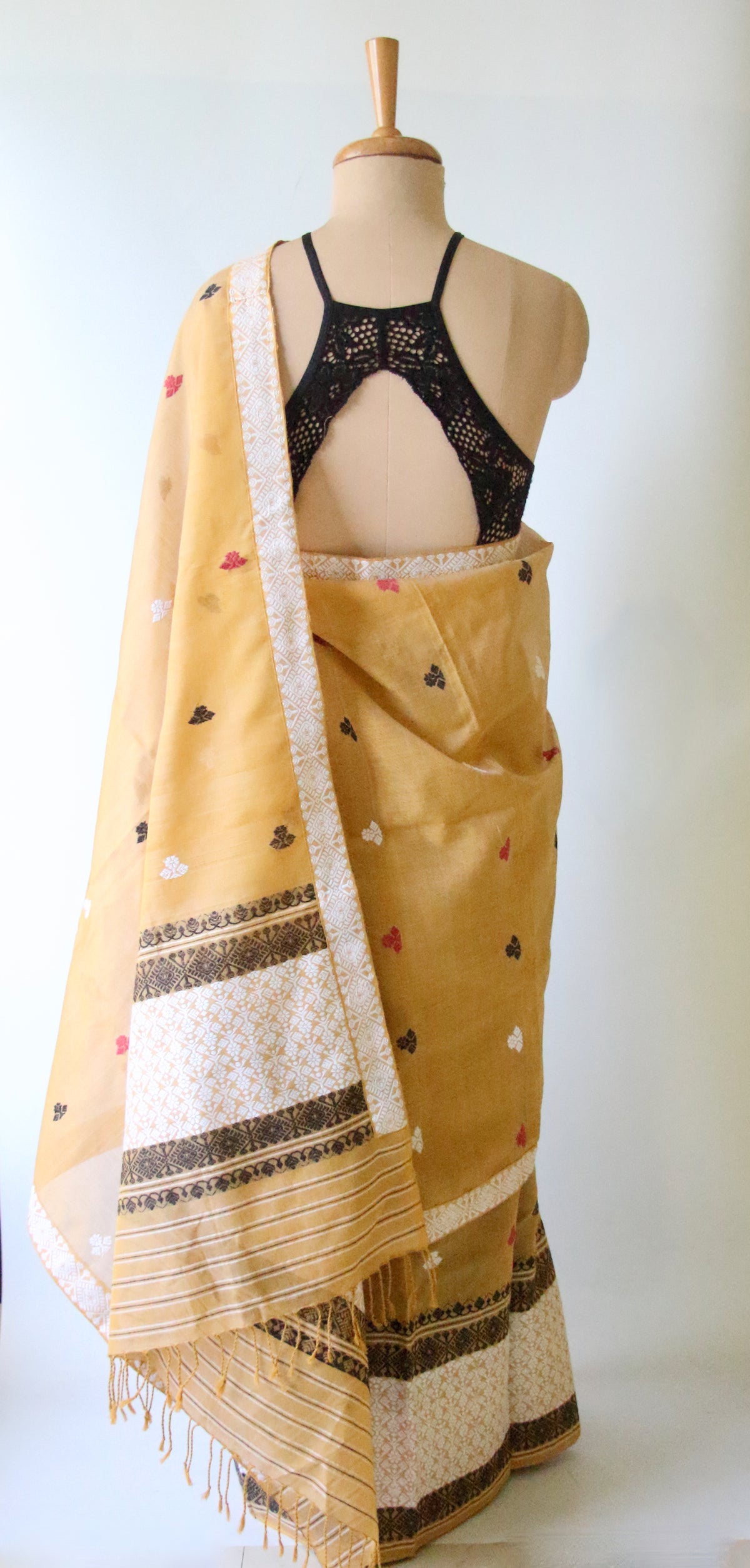 Natural Dyed  Soft Yellow Cotton Silk Handloom Mekhela Chador Set from Assam