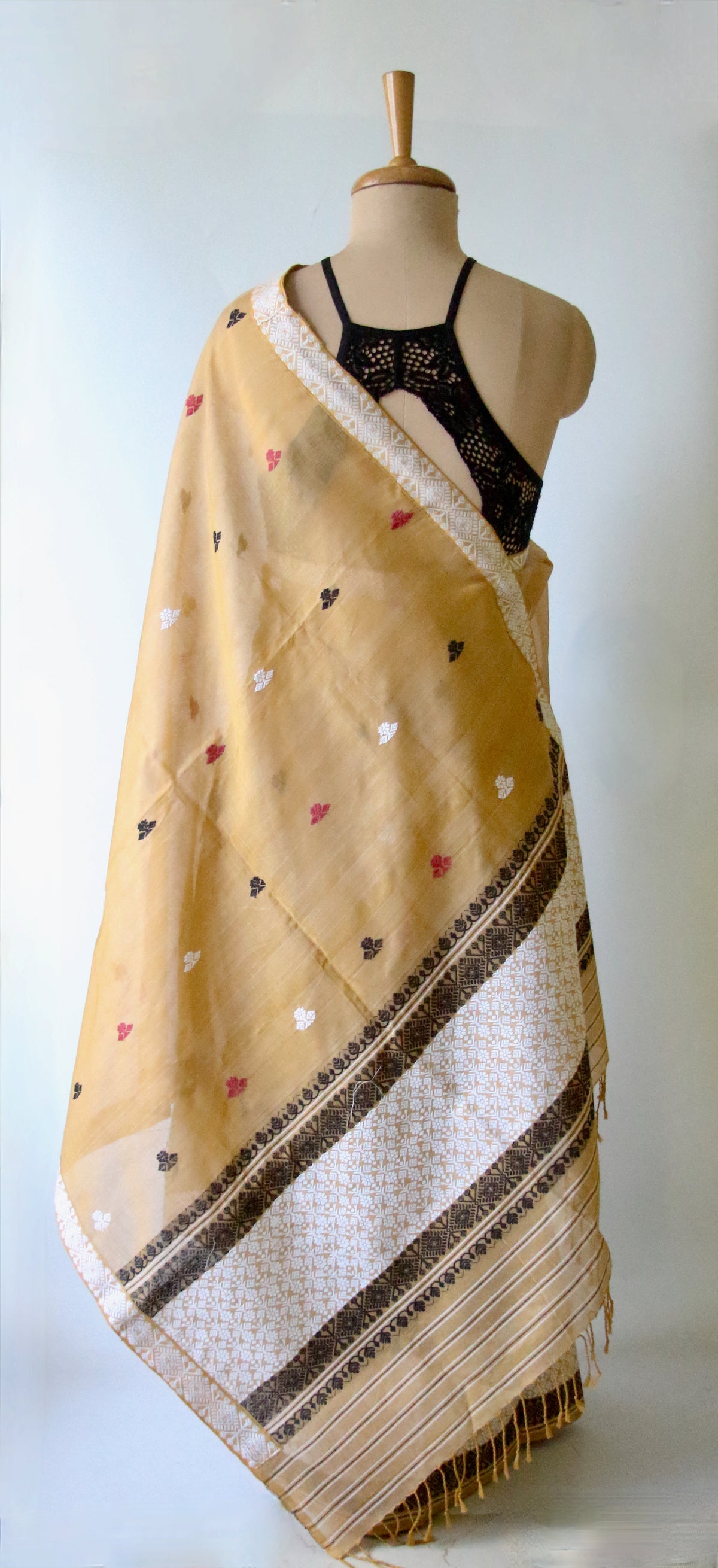 Natural Dyed  Soft Yellow Cotton Silk Handloom Mekhela Chador Set from Assam