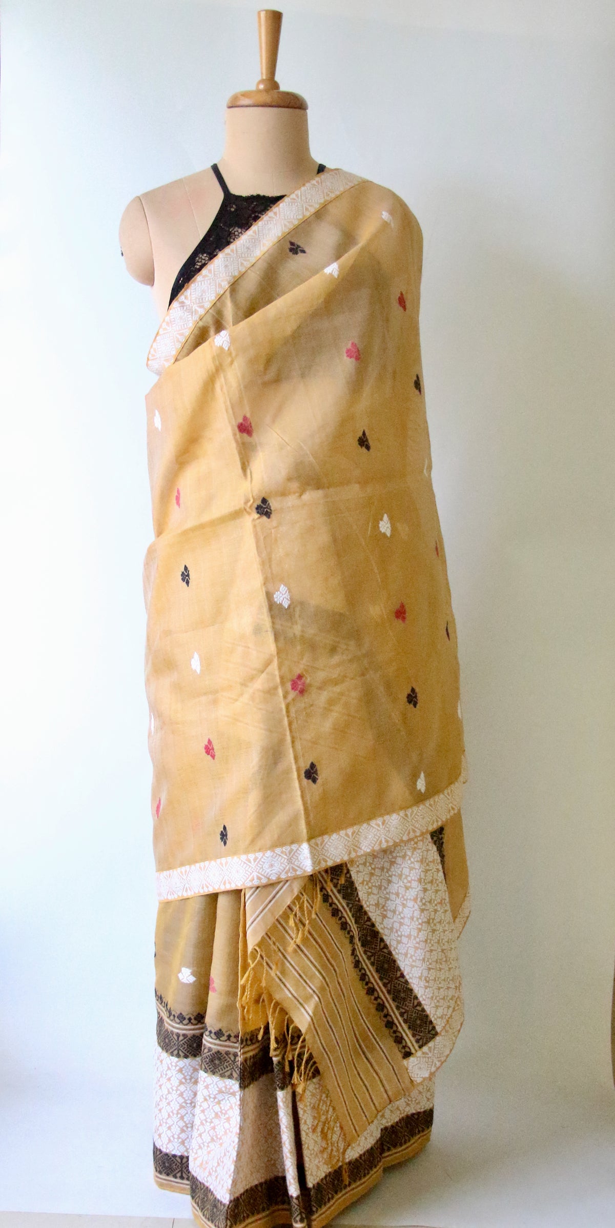 Natural Dyed  Soft Yellow Cotton Silk Handloom Mekhela Chador Set from Assam