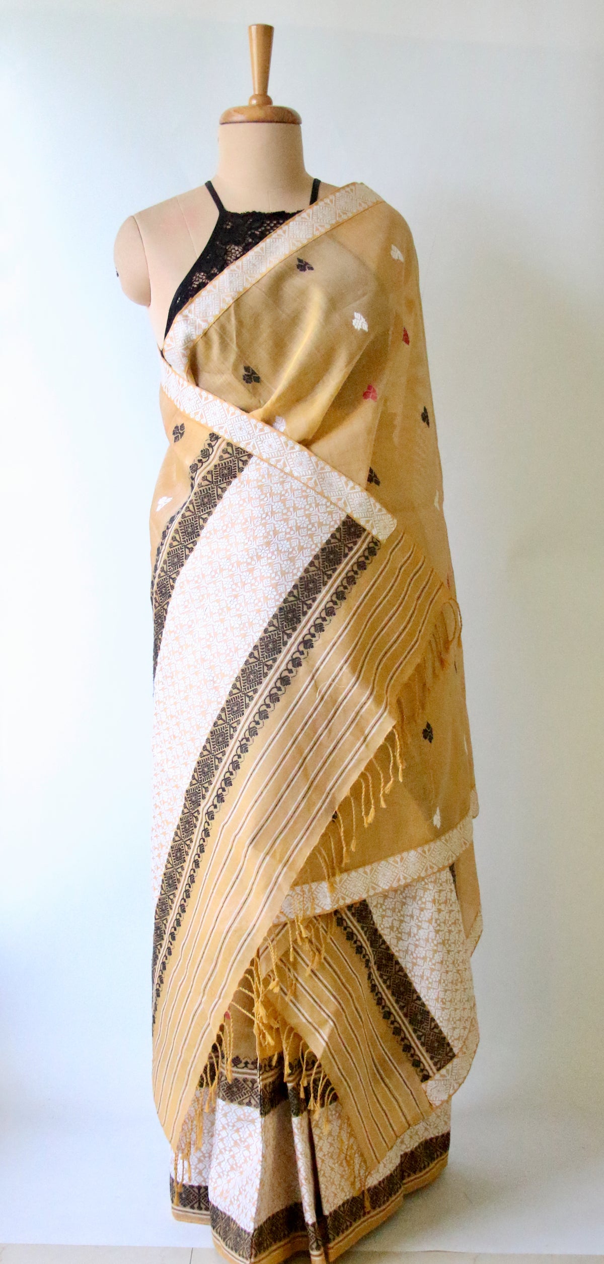 Natural Dyed  Soft Yellow Cotton Silk Handloom Mekhela Chador Set from Assam