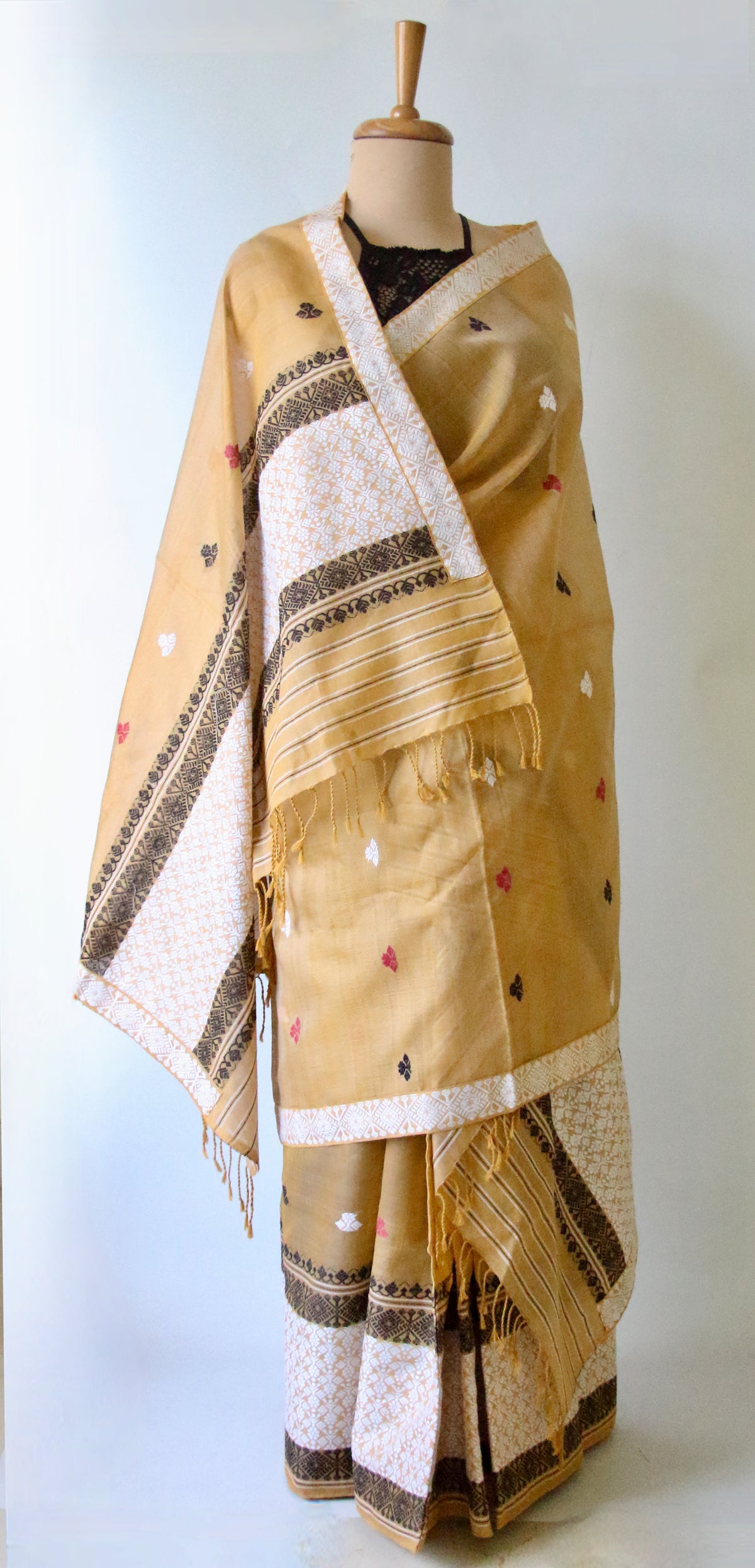 Natural Dyed  Soft Yellow Cotton Silk Handloom Mekhela Chador Set from Assam