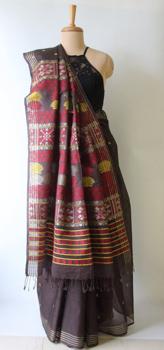 Natural Dyed Handloom Cotton Silk Saree from Assam , India
