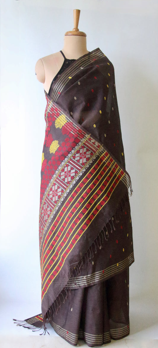 Natural Dyed Handloom Cotton Silk Saree from Assam , India
