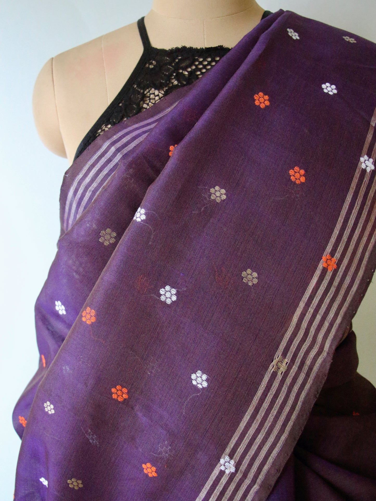 Purple Handloom Cotton Silk Saree from Assam