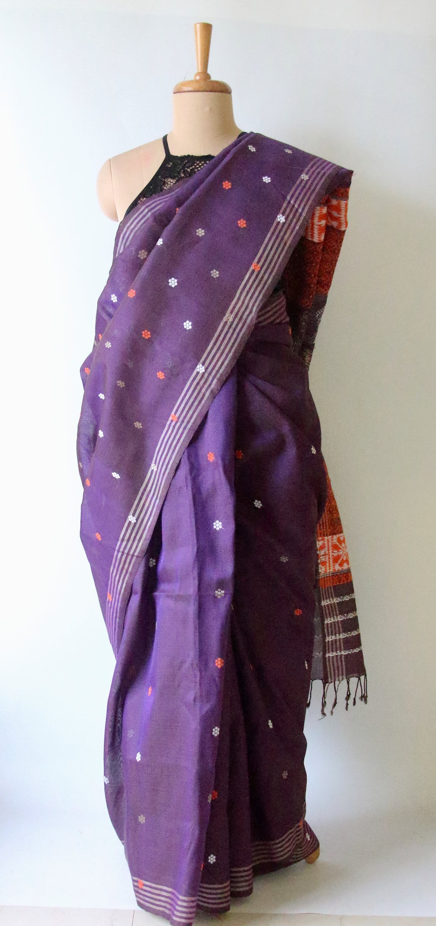 Purple Handloom Cotton Silk Saree from Assam