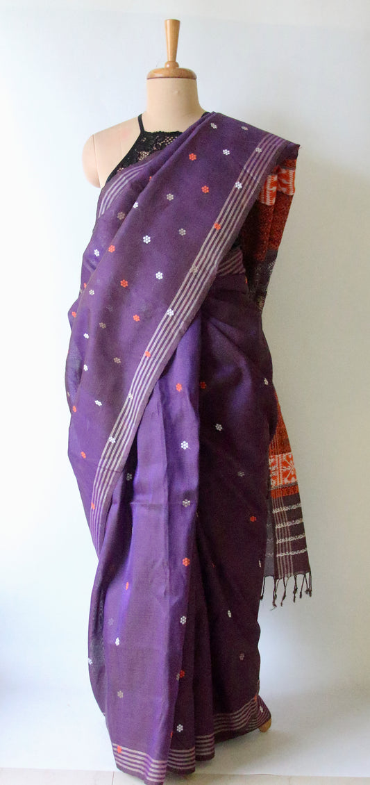 Purple Handloom Cotton Silk Saree from Assam