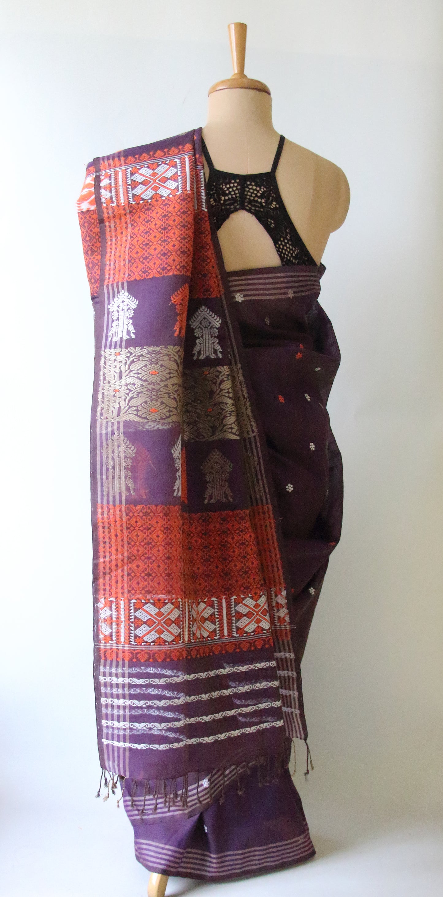 Purple Handloom Cotton Silk Saree from Assam