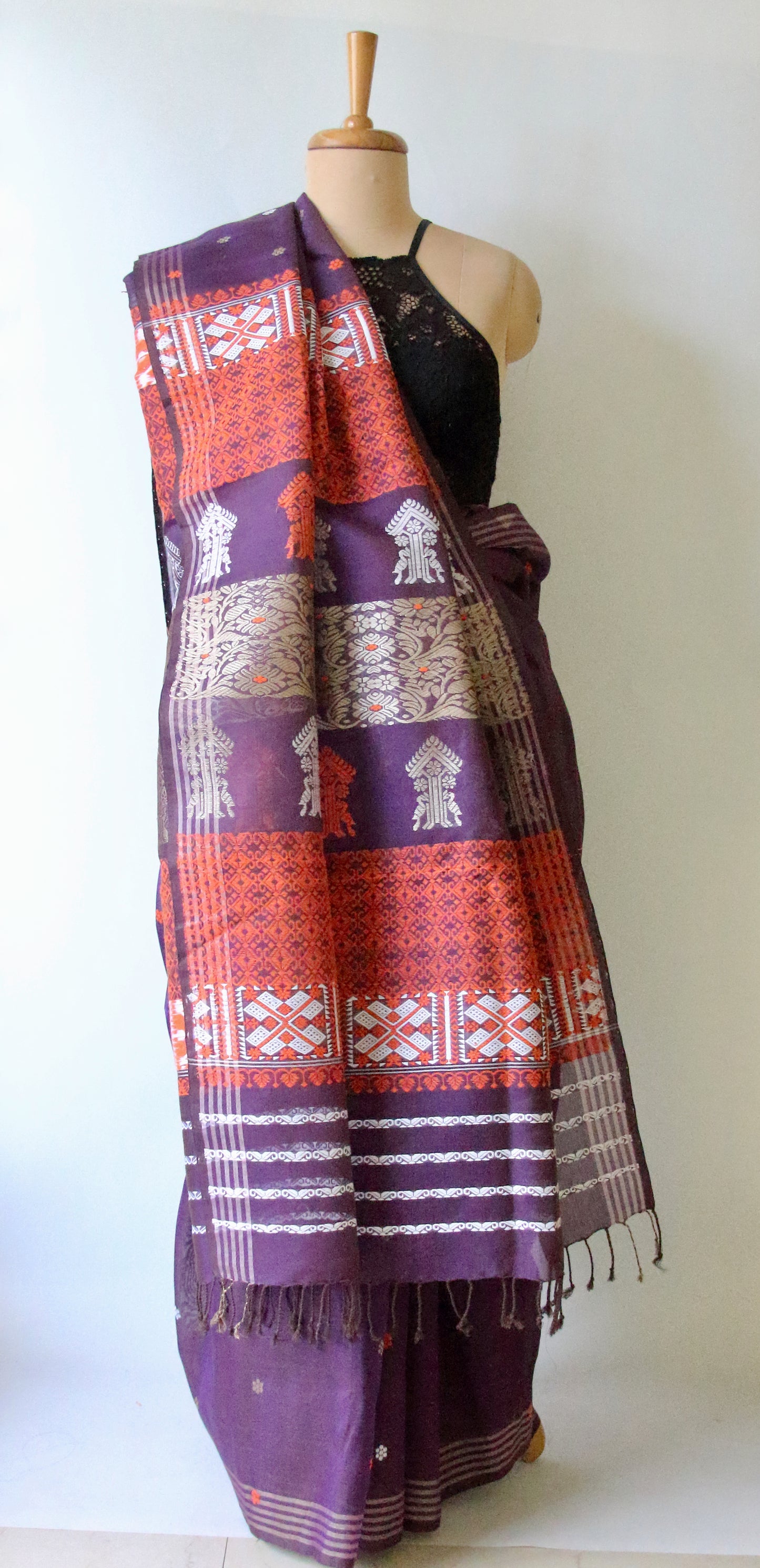 Purple Handloom Cotton Silk Saree from Assam