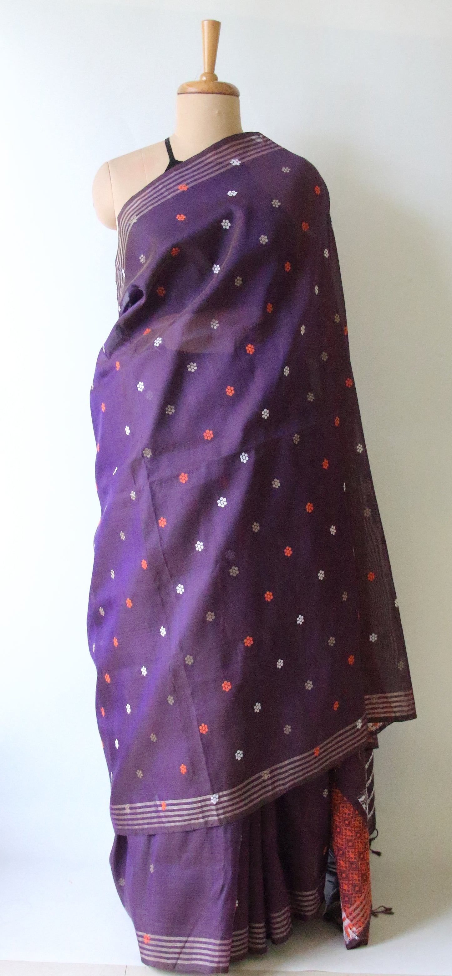 Purple Handloom Cotton Silk Saree from Assam