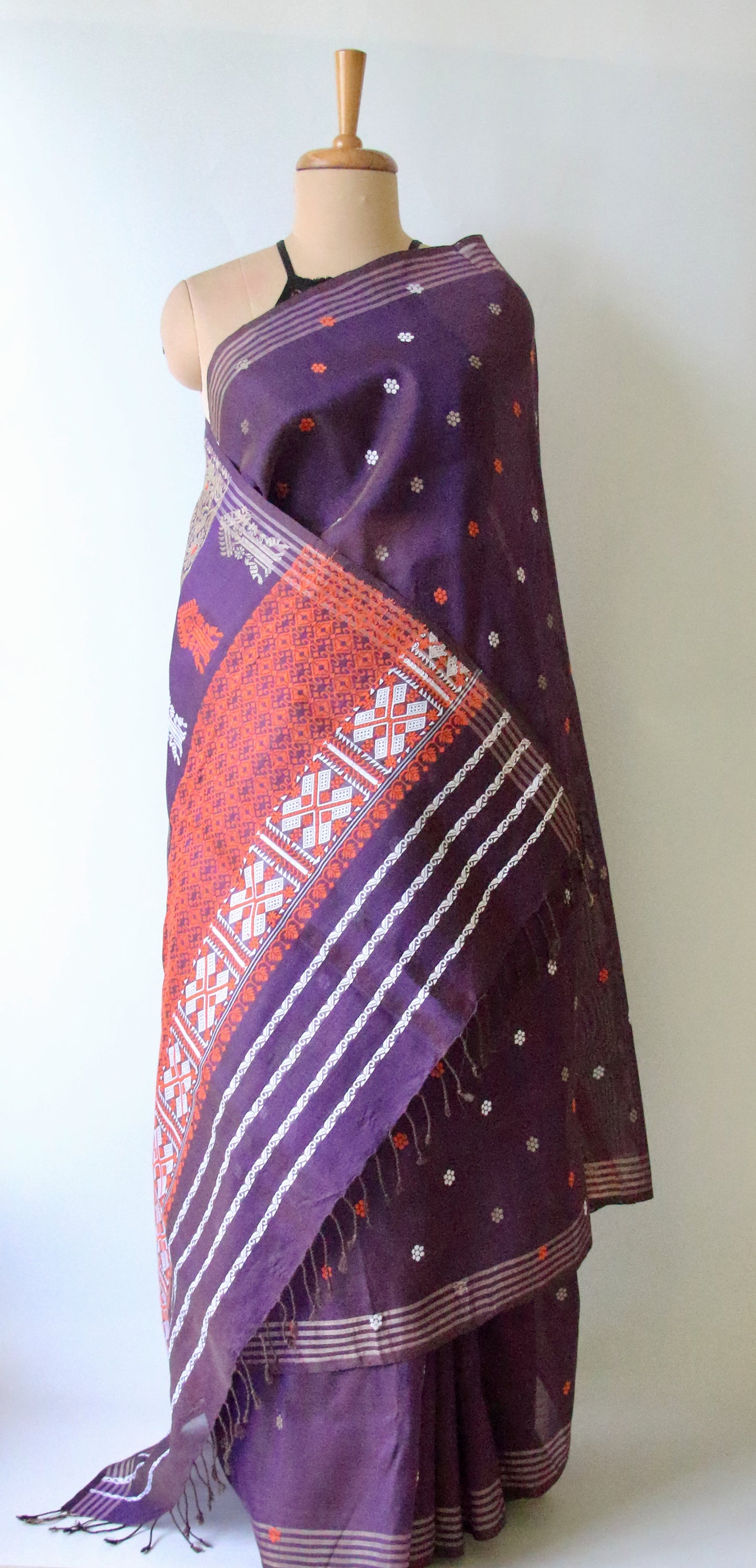 Purple Handloom Cotton Silk Saree from Assam
