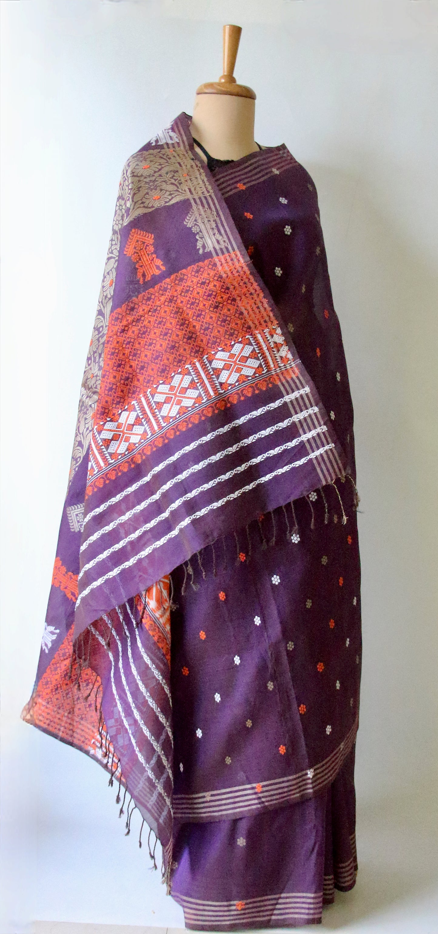 Purple Handloom Cotton Silk Saree from Assam