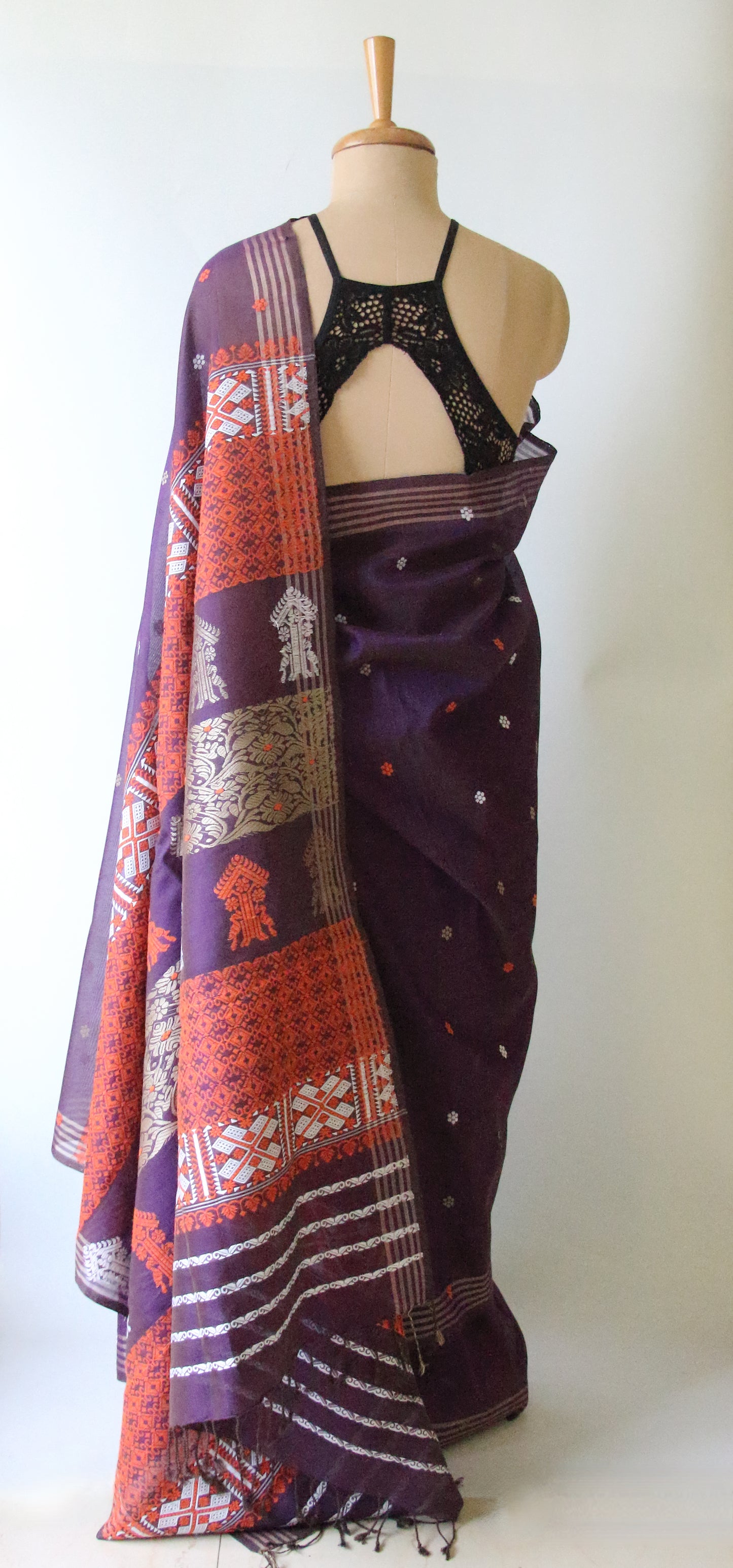 Purple Handloom Cotton Silk Saree from Assam