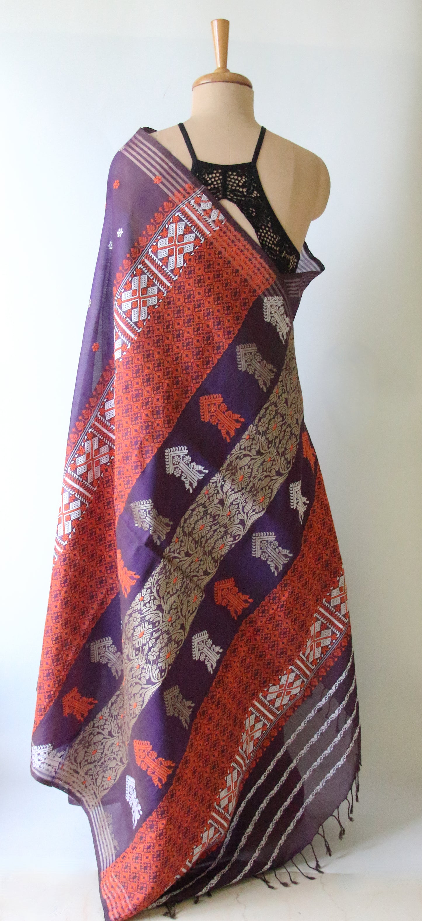 Purple Handloom Cotton Silk Saree from Assam