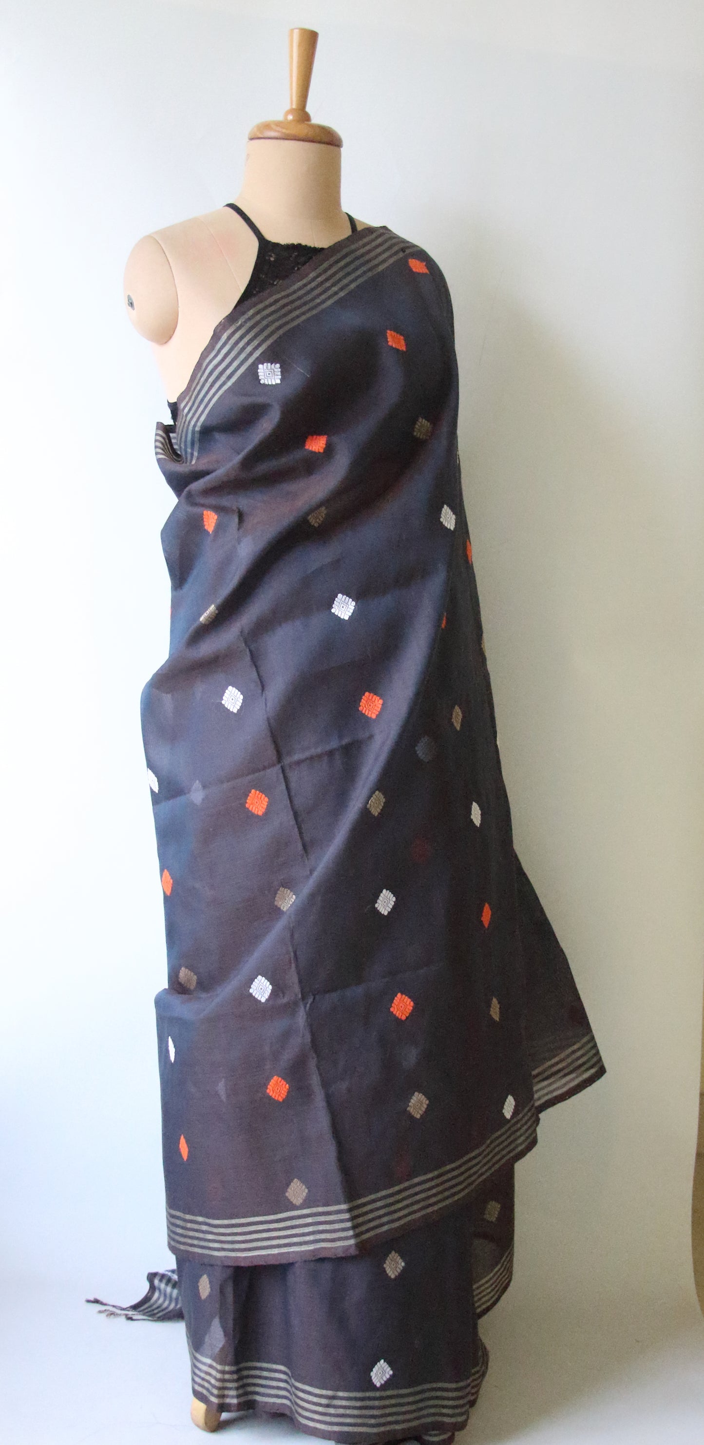 Two Tone Grey Handloom Cotton Silk Saree from Assam