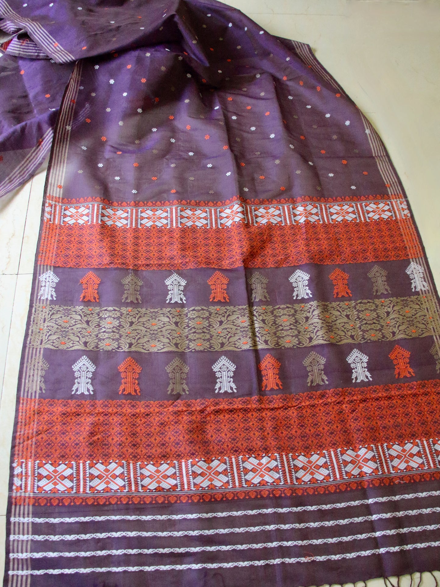 Purple Handloom Cotton Silk Saree from Assam