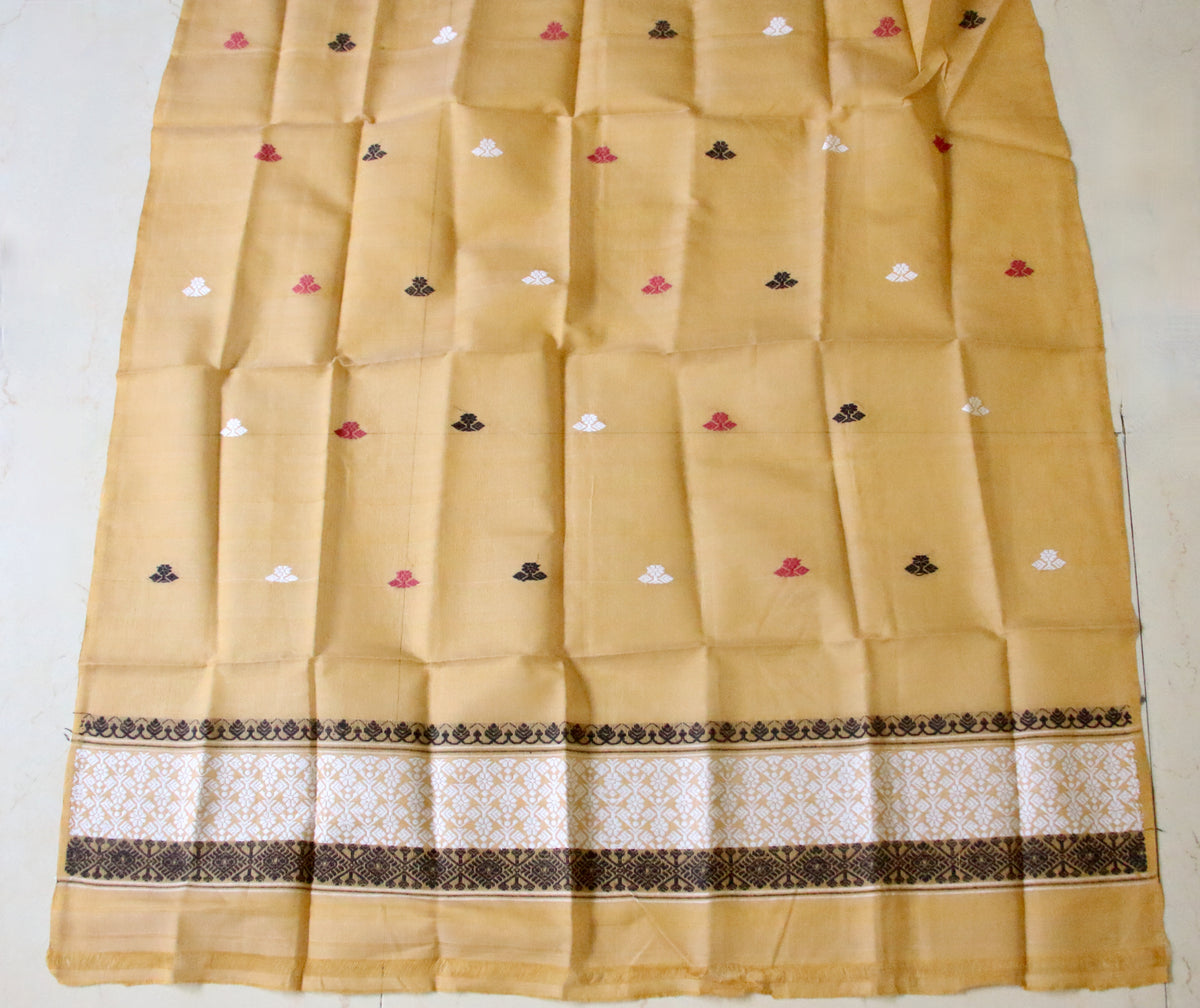 Natural Dyed  Soft Yellow Cotton Silk Handloom Mekhela Chador Set from Assam