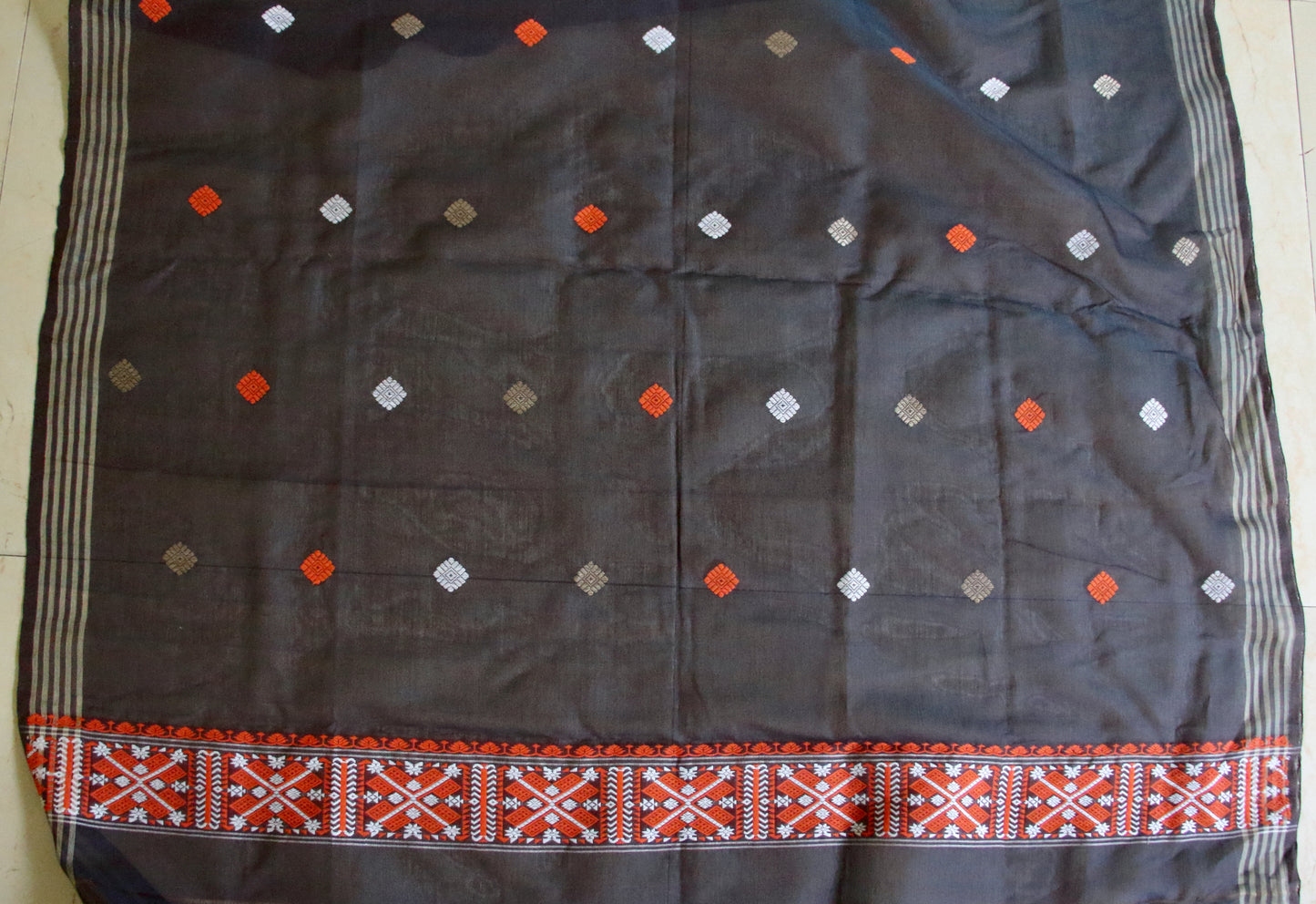 Two Tone Grey Handloom Cotton Silk Saree from Assam