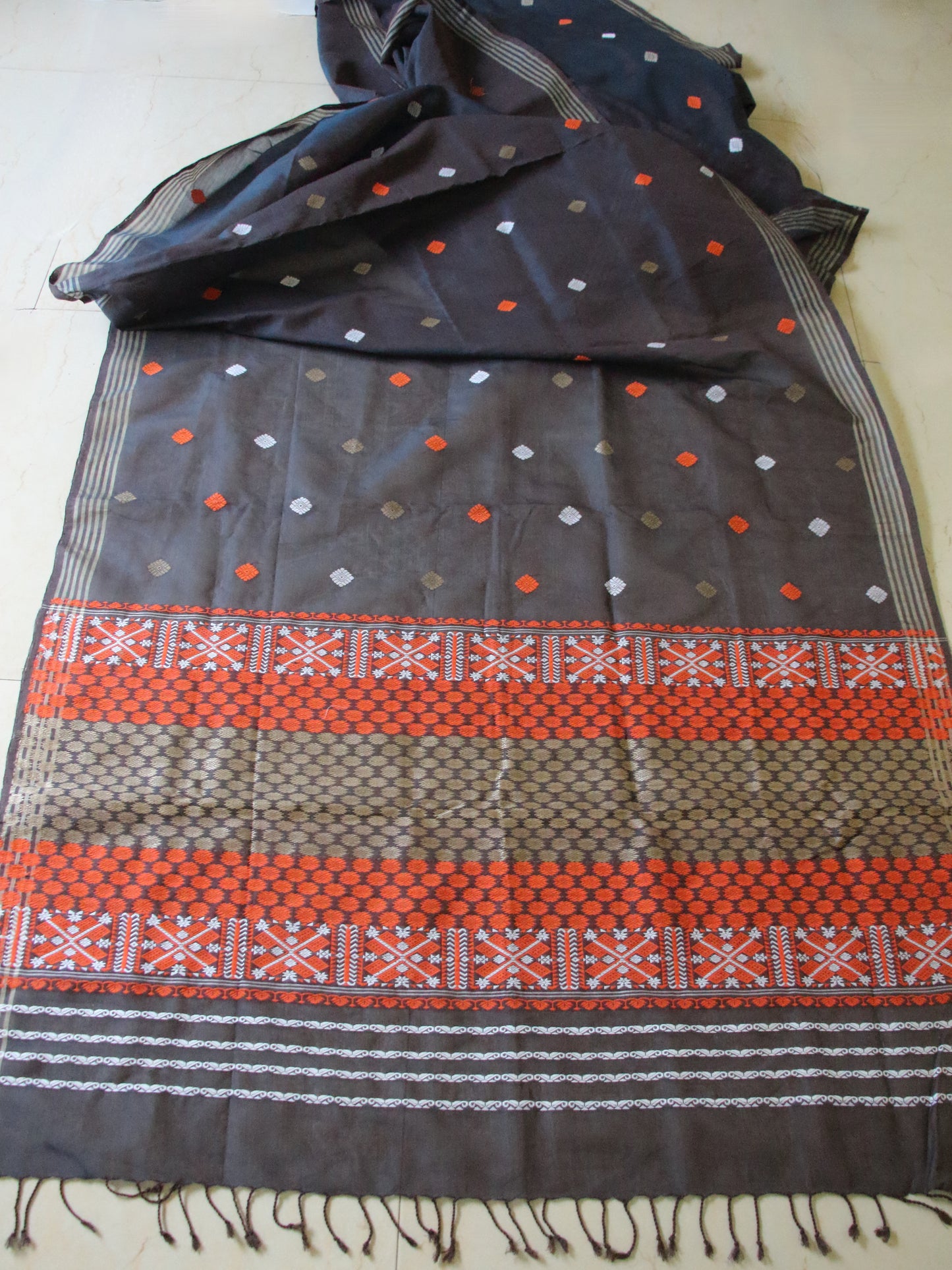 Two Tone Grey Handloom Cotton Silk Saree from Assam