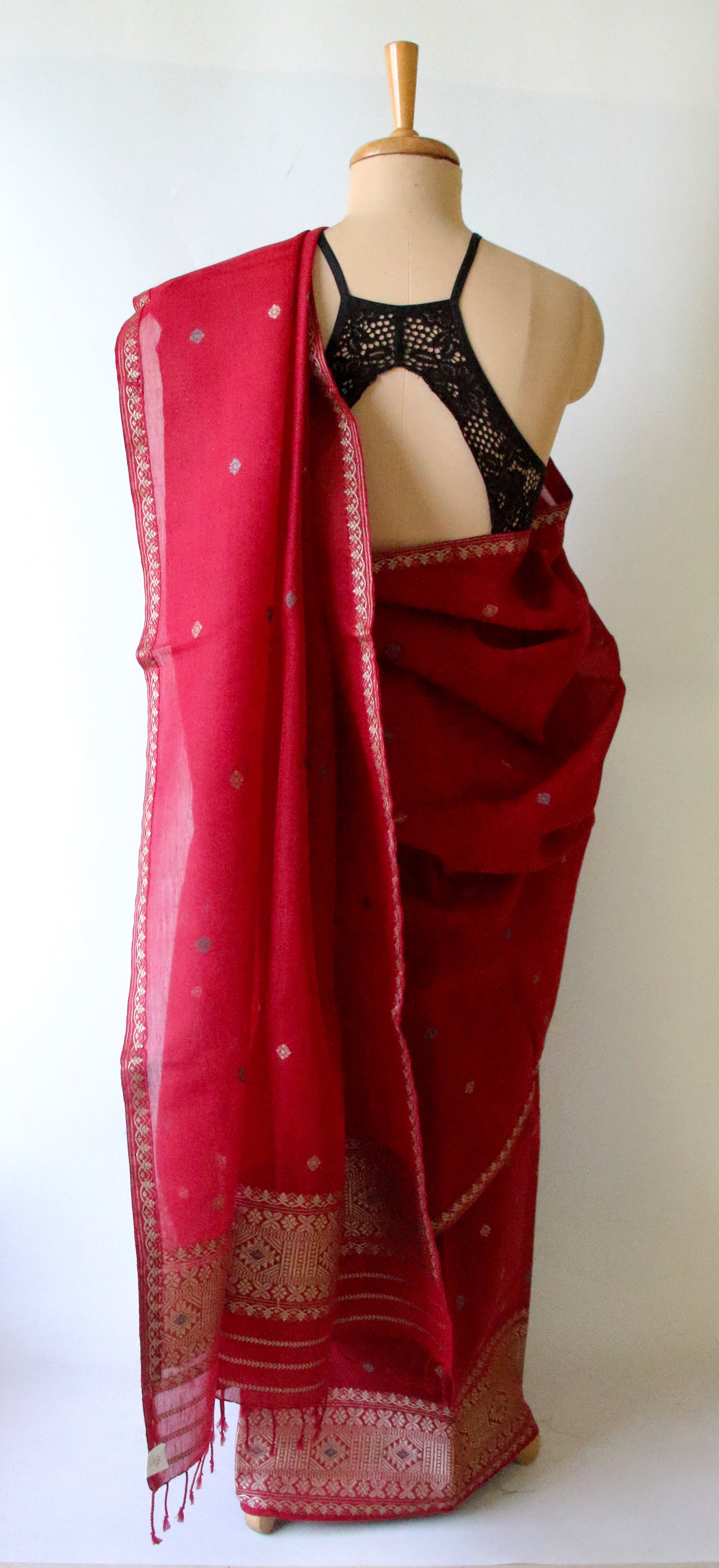 Maroon Natural dyed  Cotton Silk Handloom Mekhela Chador Set from Assam (Copy)