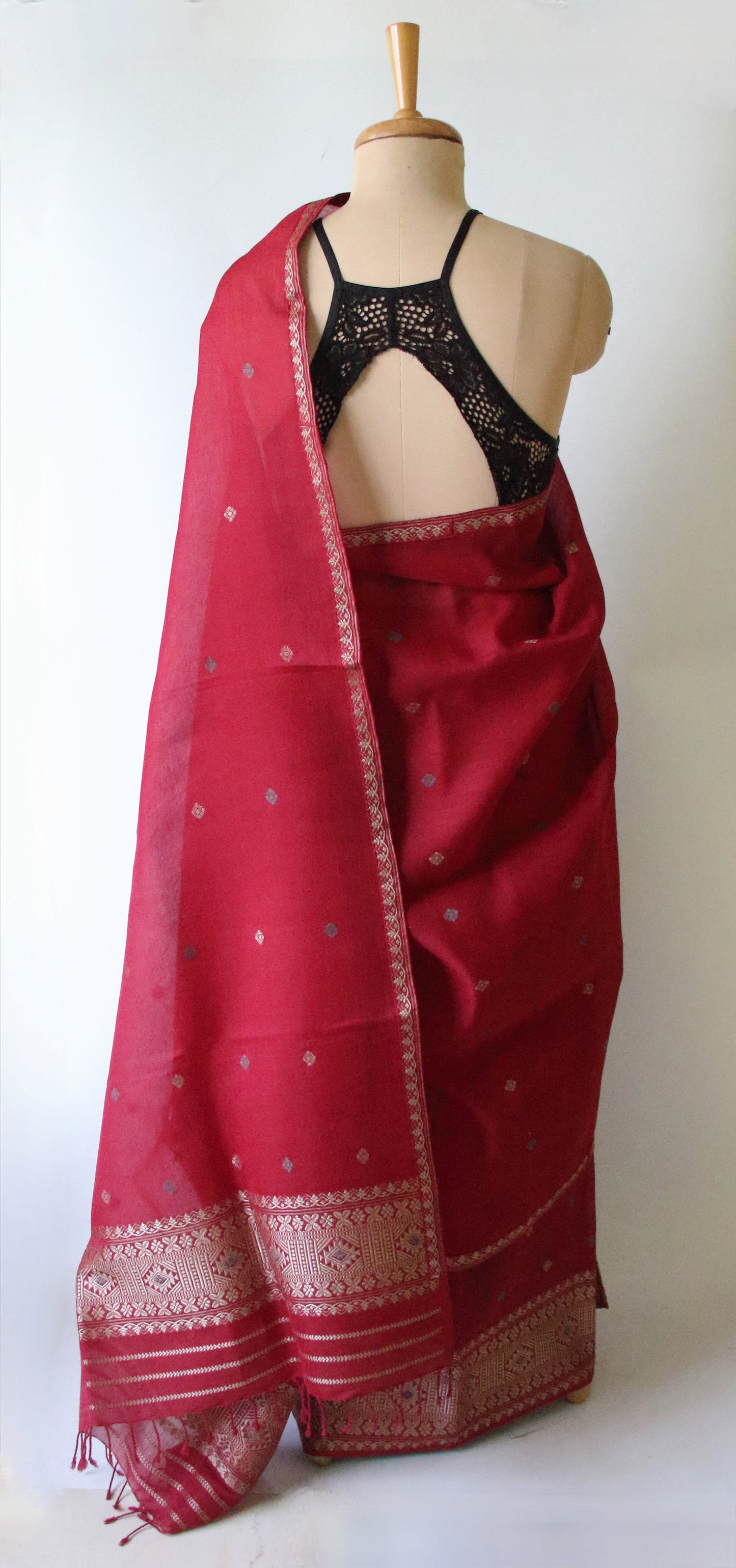 Maroon Natural dyed  Cotton Silk Handloom Mekhela Chador Set from Assam (Copy)