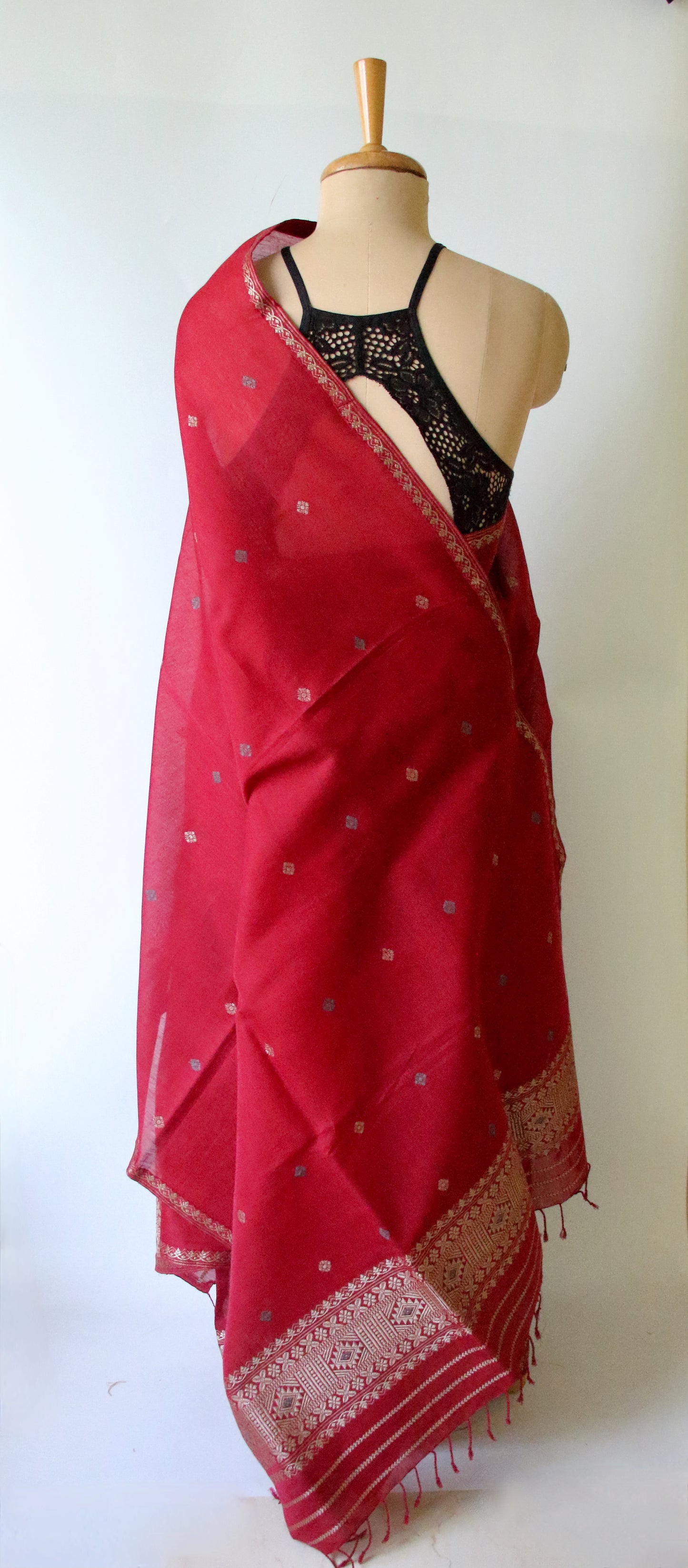 Maroon Natural dyed  Cotton Silk Handloom Mekhela Chador Set from Assam (Copy)