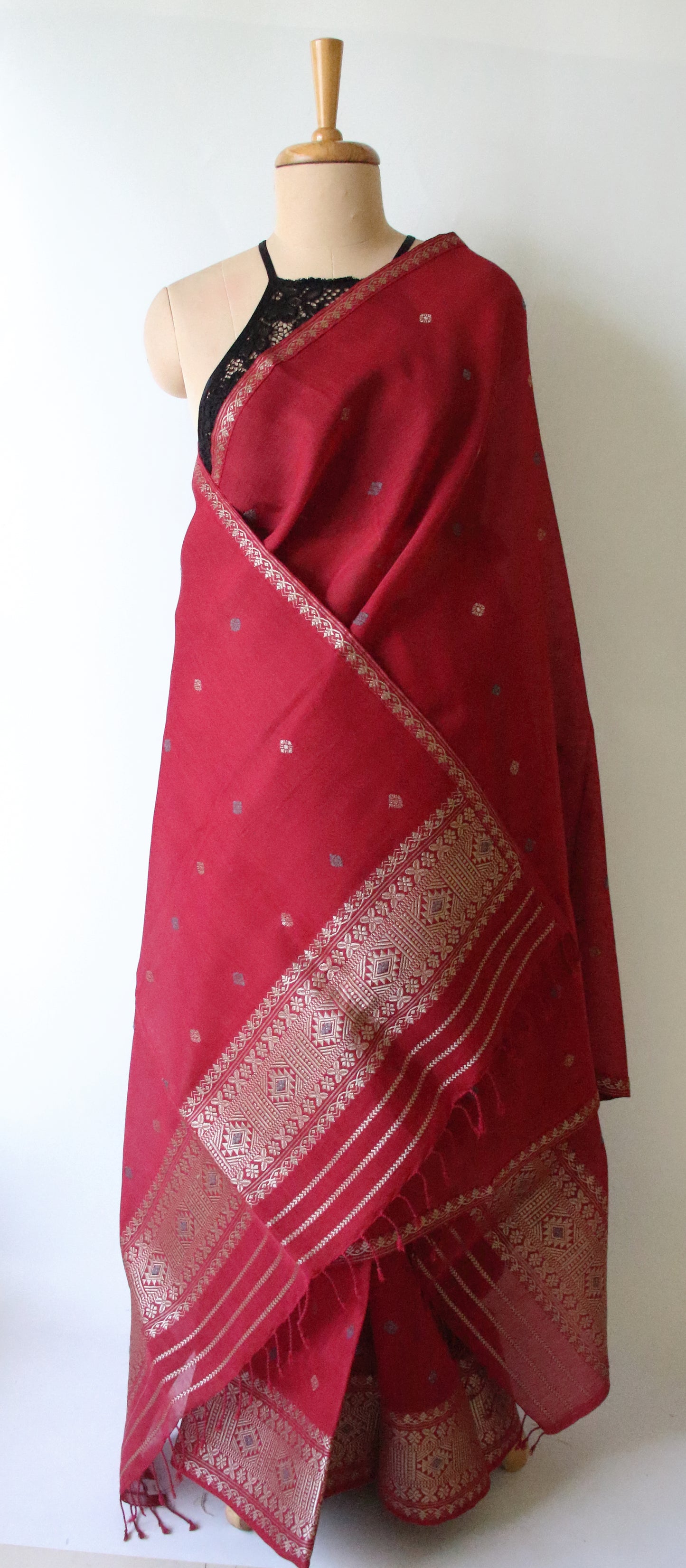 Maroon Natural dyed  Cotton Silk Handloom Mekhela Chador Set from Assam (Copy)