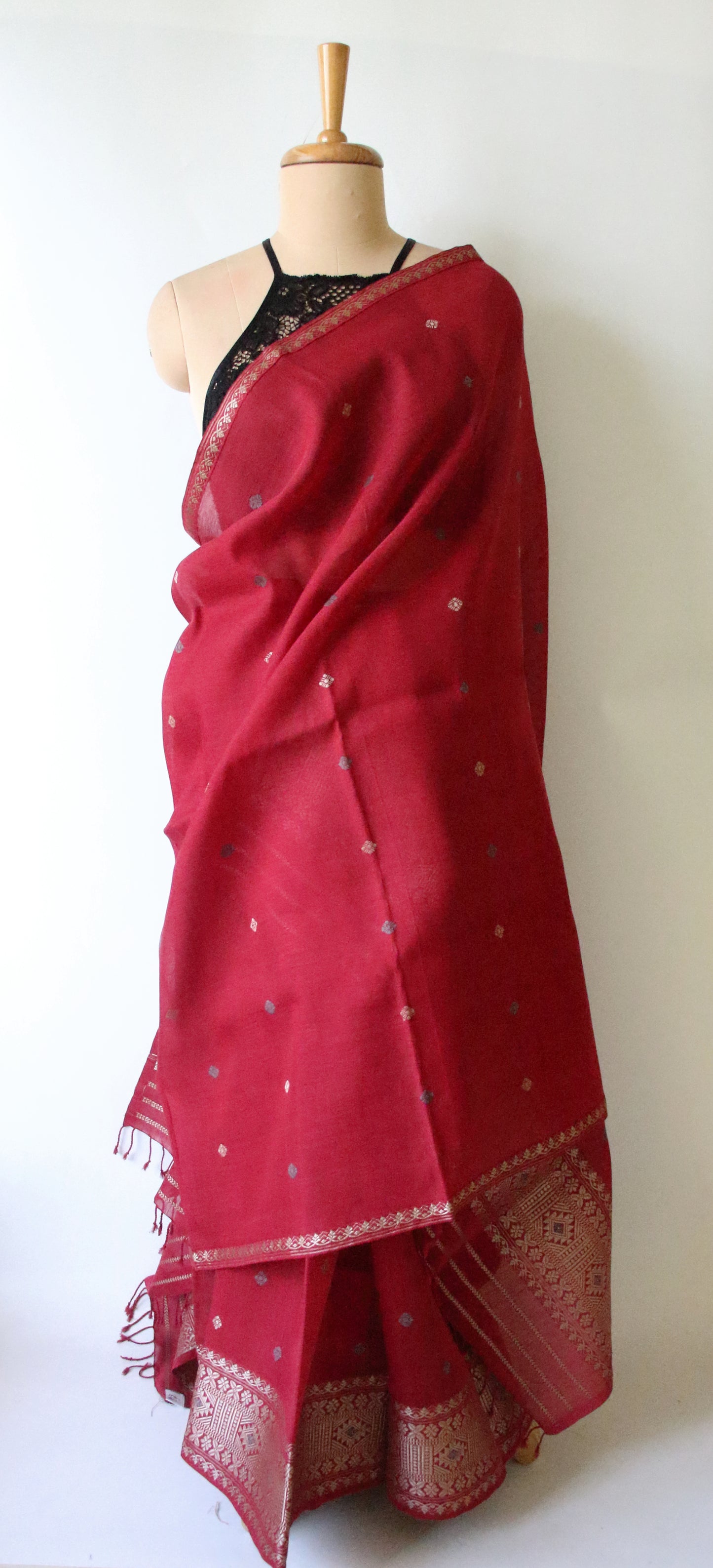 Maroon Natural dyed  Cotton Silk Handloom Mekhela Chador Set from Assam (Copy)