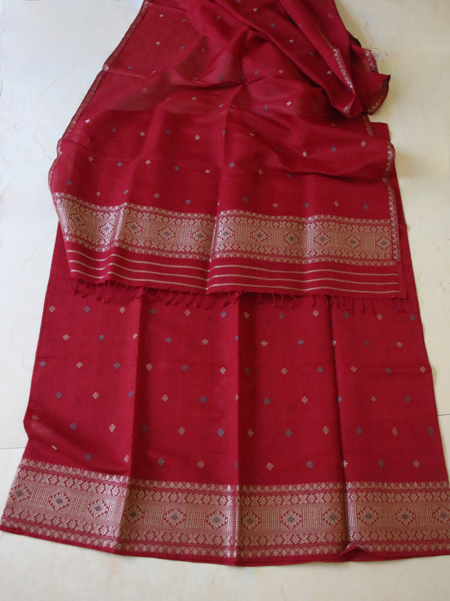 Maroon Natural dyed  Cotton Silk Handloom Mekhela Chador Set from Assam (Copy)