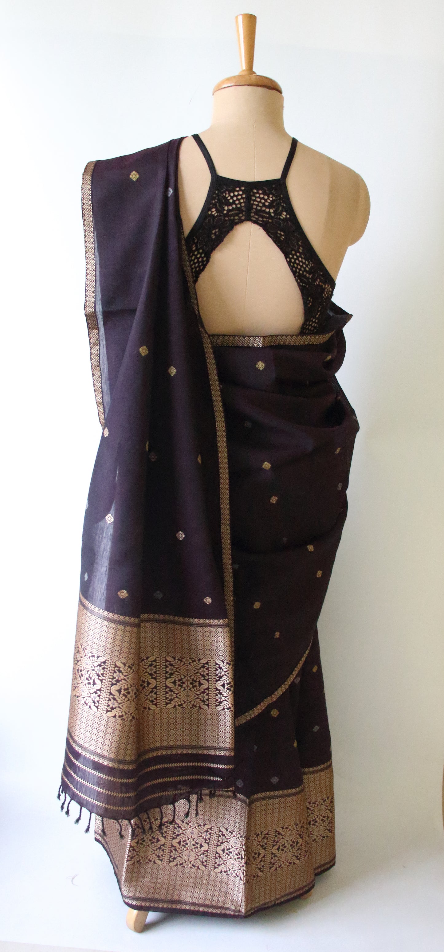 Dark Purple Natural dyed  Cotton Silk Handloom Mekhela Chador Set from Assam