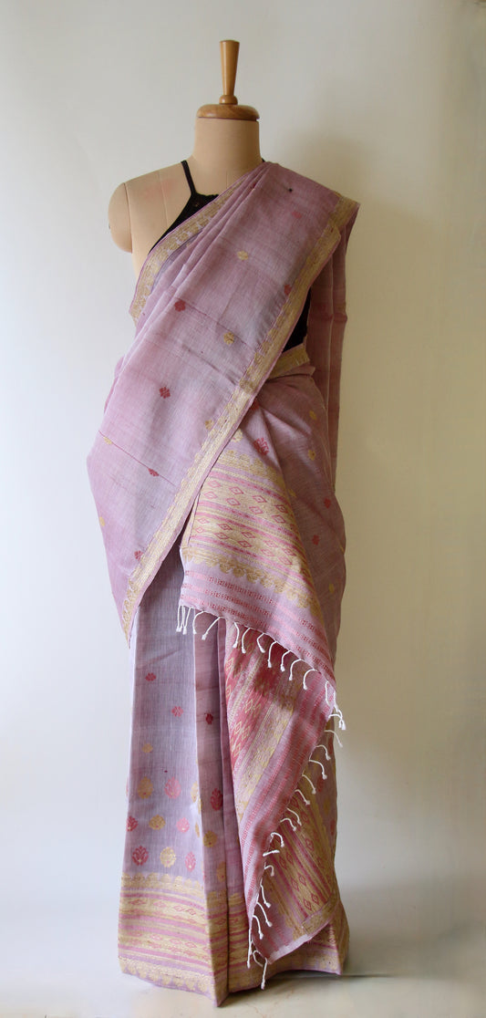 Natural Dyed Light Mauve Cotton Silk  Mekhela Chador Set