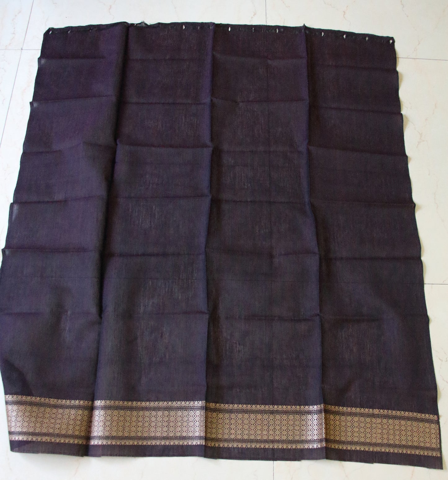 Dark Purple Natural dyed  Cotton Silk Handloom Mekhela Chador Set from Assam