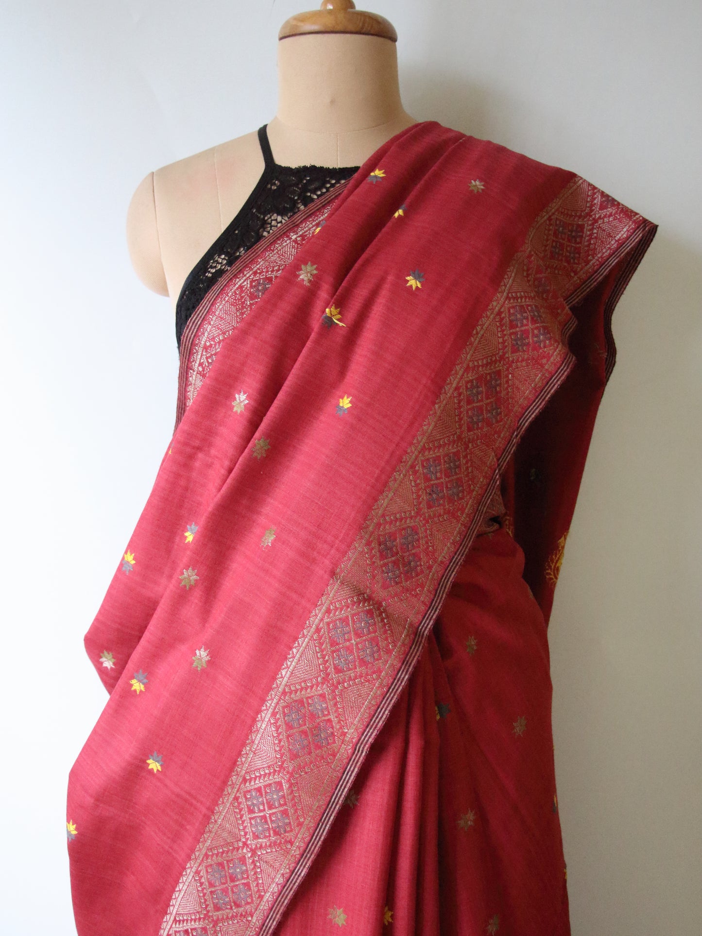 Natural Dyed Maroon Handloom Eri Silk  Sari from Assam