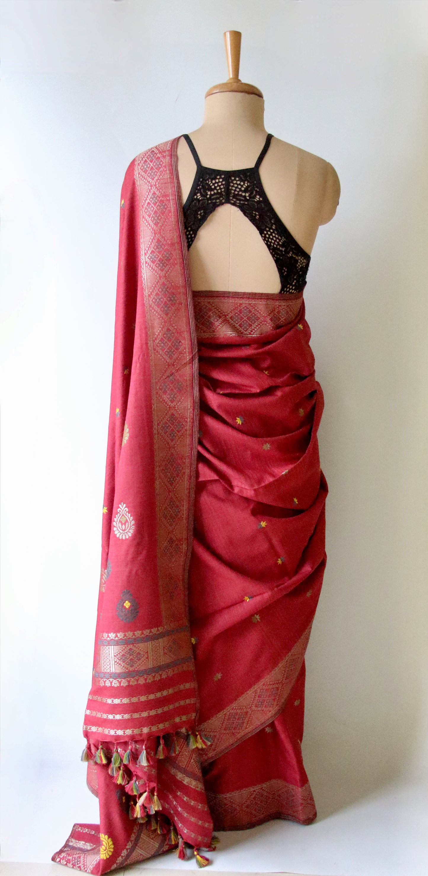 Natural Dyed Maroon Handloom Eri Silk  Sari from Assam